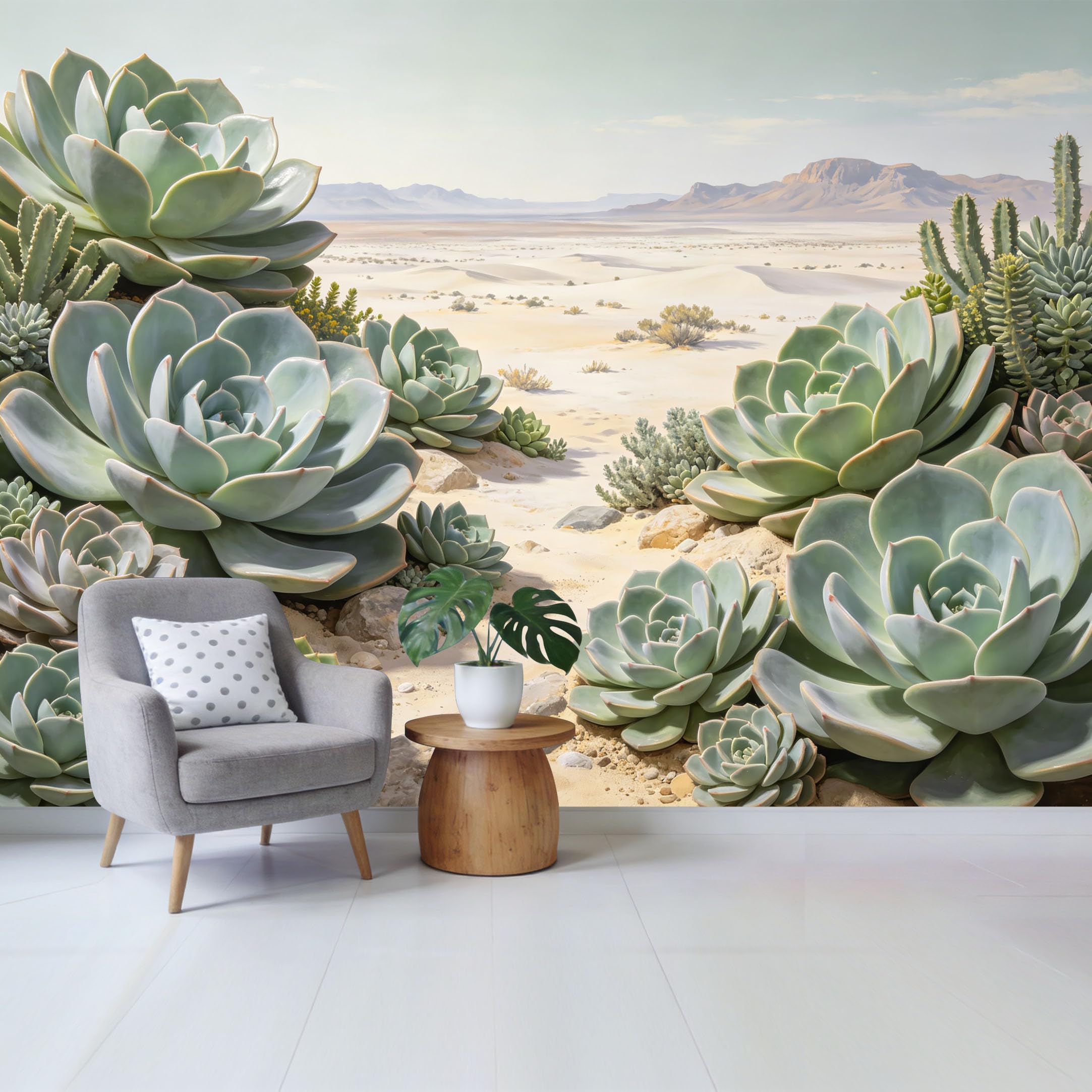 Qzlithotic Yq2605250651 Custom Size Wall Mural Botanical Desert Succulents Landscape Sand Dunes Nature Scene Selfadhesive Wall Fabric Removable Wallpaper For Home Office Decor