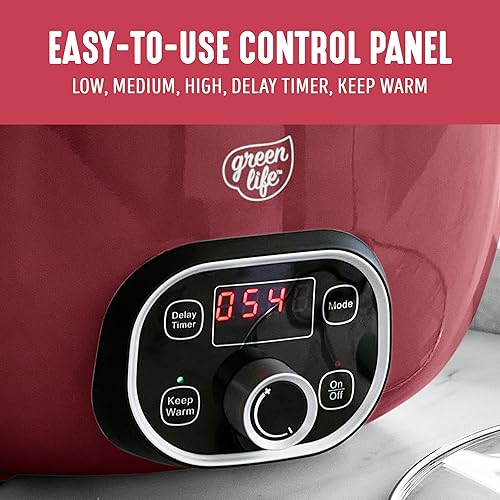 Miniatura 9 de GreenLife Olla de cocción lenta de 6 cuartos de galón, de cerámica no tóxica sin PFAS, antiadherente, extraíble, tazón interior, programable, apto