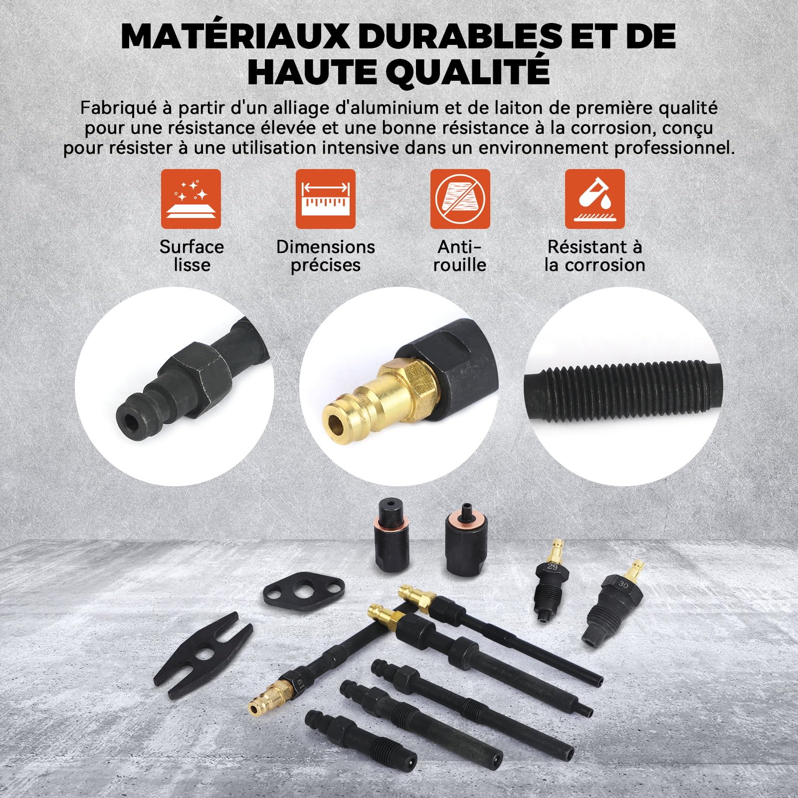 46PCS Testeur de Compression Professionnels pour Véhicules Automobiles Testeur de Perte de Pression des Moteurs Compatible Avec Les Moteurs Diesel et Essence