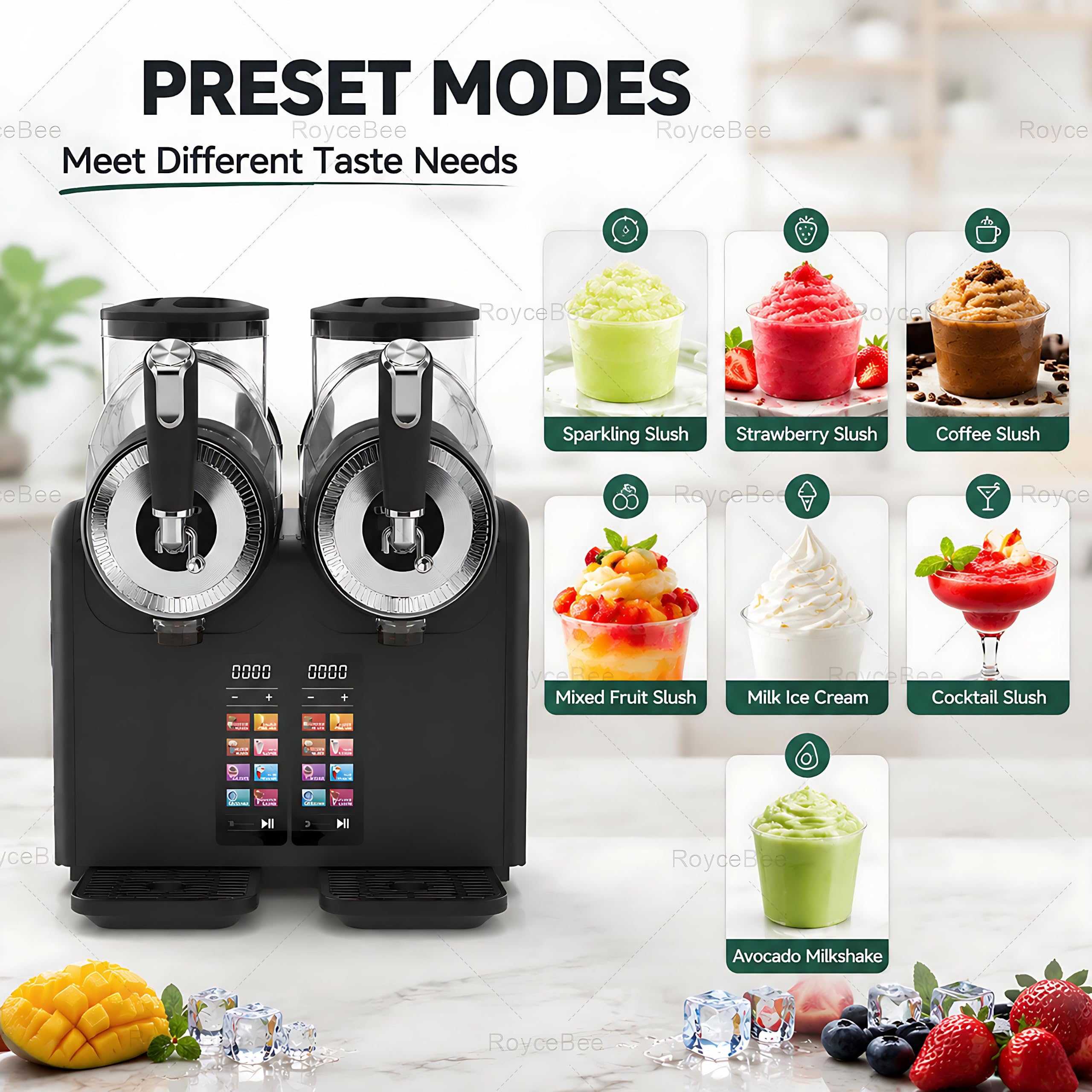 Máquina para Granizados Profesional y Doméstica, Máquina de Granizado con Capacidad 4L, 7 Modos Automáticos, Función de Limpieza Automática, Para Preparar Helados Suaves, Slush, Batidos Black
