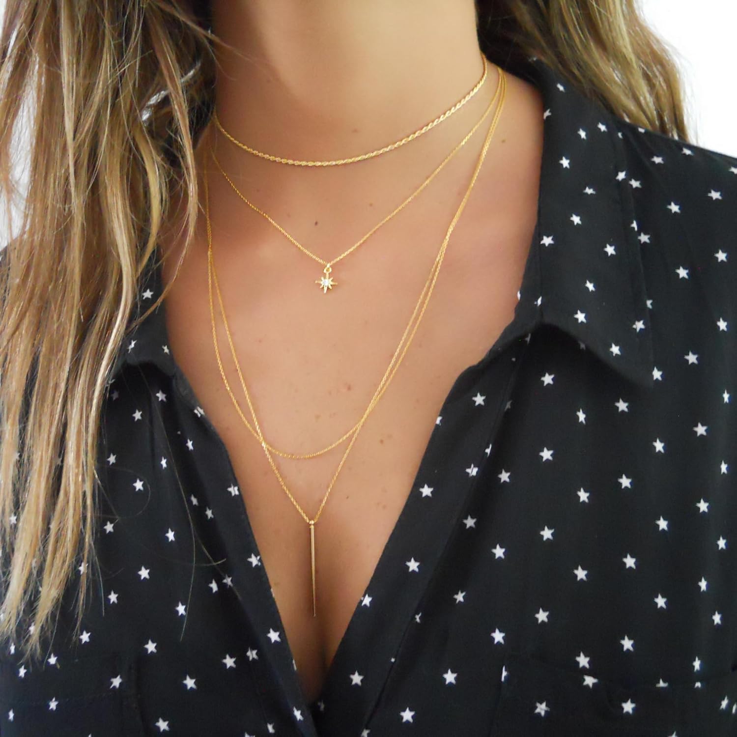 Annika Bella Sterling Silver Star Necklace for Women, Length 15-17 Inches, Tiny Cubic Zirconia North-Star Charm Pendant Necklace, Waterproof, Celestial Jewelry Gift for Her