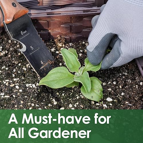 Vista 18 de Hori Hori - Cuchillo de jardín, herramientas de jardín con funda para desmalezar, plantar, excavar, hoja de acero inoxidable de 7 pulgadas con borde