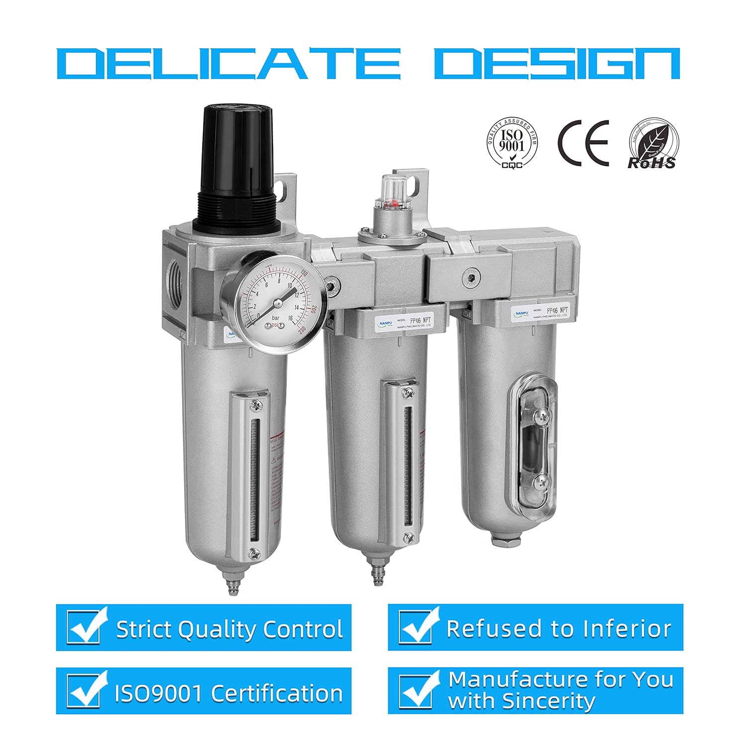 NANPU 3/4" NPT Industrial Grade 3 Stage Air Drying System - Particulate Filter, Coalescing Filter, Desiccant Dryer & Air Regulator, Metal Bowl, Manual Drain, Suitable for Paint Spray& Plasma Cutter - Image 6