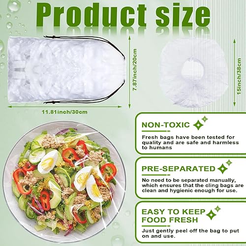 Miniatura 2 de Bolsas elásticas para almacenamiento de alimentos, fundas elásticas de plástico con cordón para almacenamiento de alimentos, para el hogar, cocina,