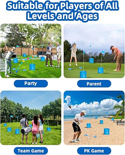 Miniatura 6 de Juego de golf con 2 palos mejorados, juegos de golf de práctica con 6 cubos, regalo de golf al aire libre para familia y adultos, juego de agujeros