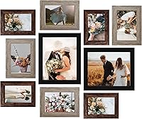 LUCKYLIFE 10-Pack Gallery Wall Picture Frames Collage Set - 8x10 Black, 5x7 Gray, 4x6 Wood Grain Brown for Wall or Tabletop Decor