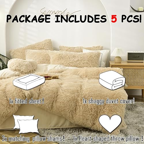Miniatura 2 de MorroMorn - Juego de funda de edredón mullido de lujo, de pelo rizado y suave, de 5 piezas, funda de edredón de piel sintética, de felpa, de