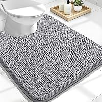OLANLY U-Shaped Toilet Rug 24x20 - Extra Soft Absorbent Chenille Bath Mat, Quick Dry, Machine Washable Non-Slip Grey
