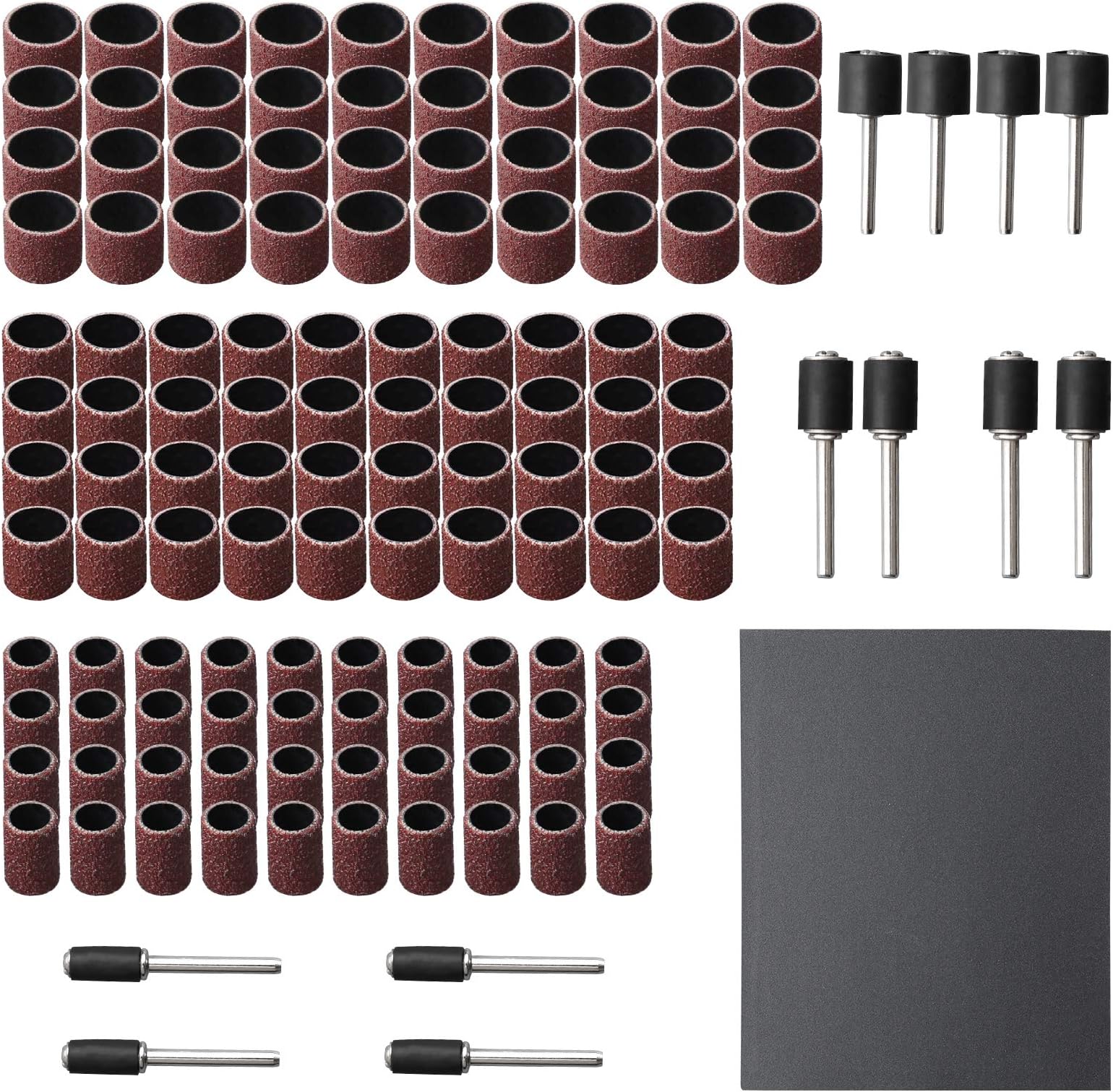 132Pcs Sanding Drum Set Includes 120 pcs Sand Band Sleeves(80 Grit) Drum Mandrels(12pcs) for Dremel Rotary Tool to Polish Wood Nail Resin Jewelry