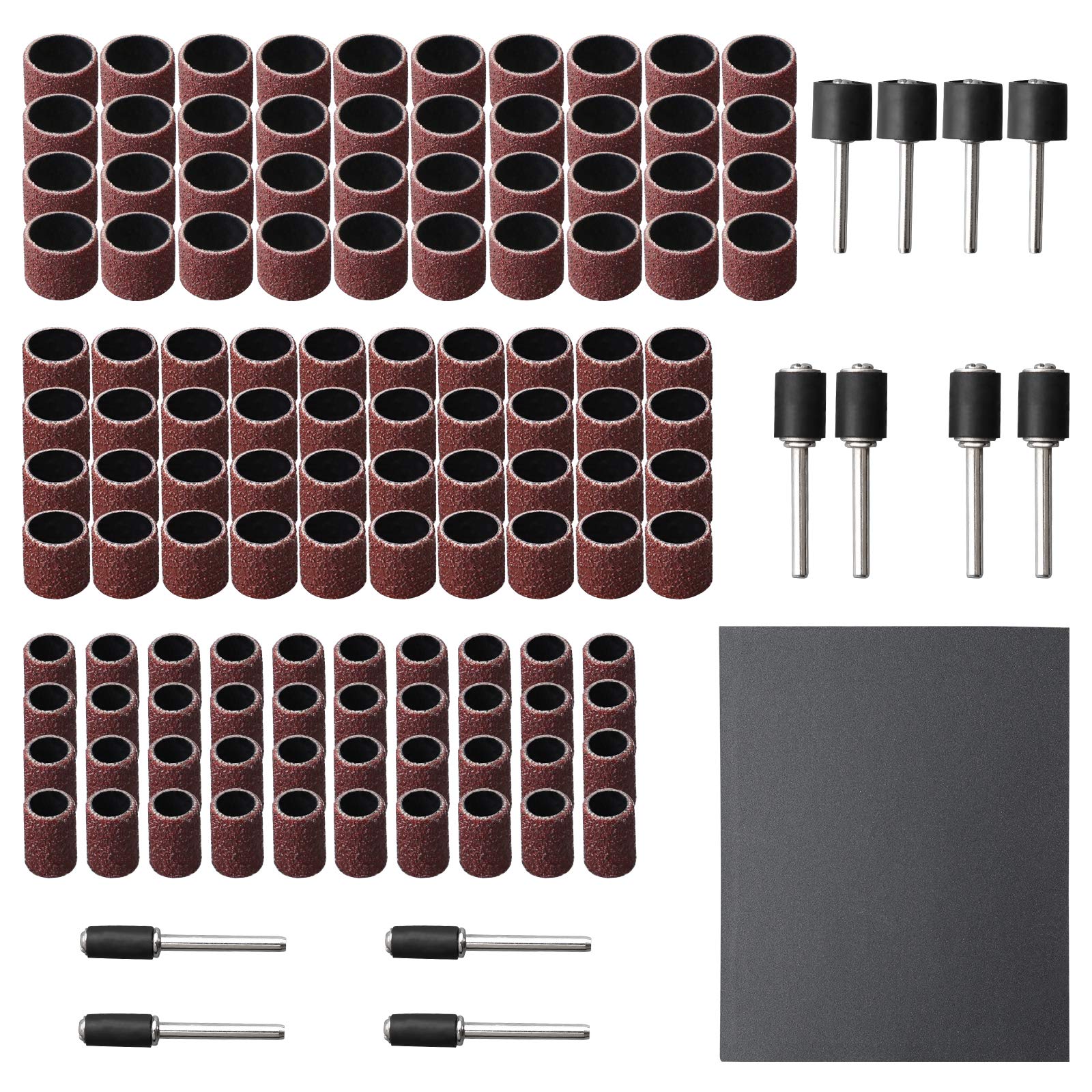 132Pcs Sanding Drum Set Includes 120 pcs Sand Band Sleeves(80 Grit) Drum Mandrels(12pcs) for Dremel Rotary Tool to Polish Wood Nail Resin Jewelry