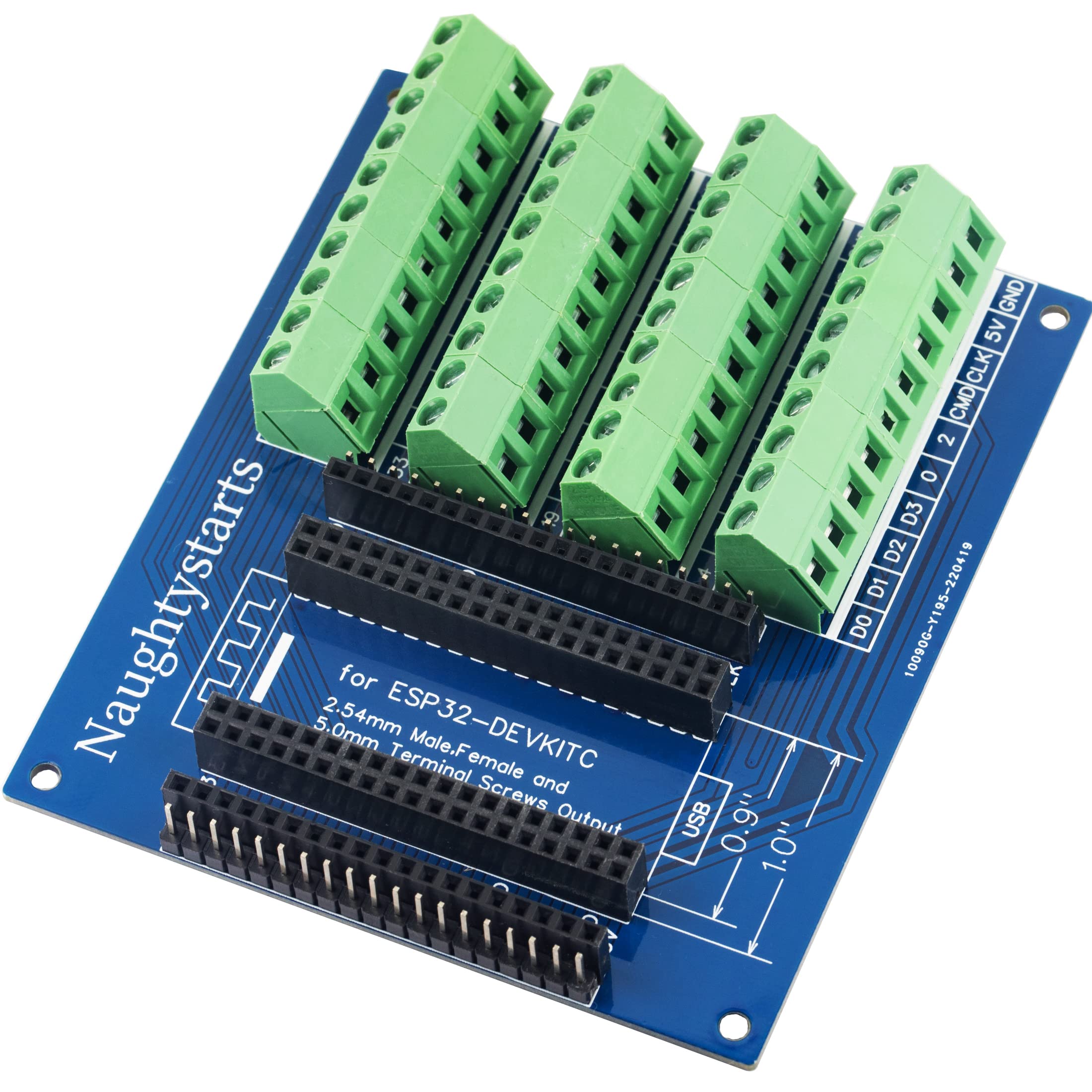 for ESP32 GPIO Breakout Board with 3 Type Output Way Terminal Screw 5.0mm / 0.2" and Male Female Pin Header for ESP32-DevKitC 0.9" 1" Pitch (1pcs)