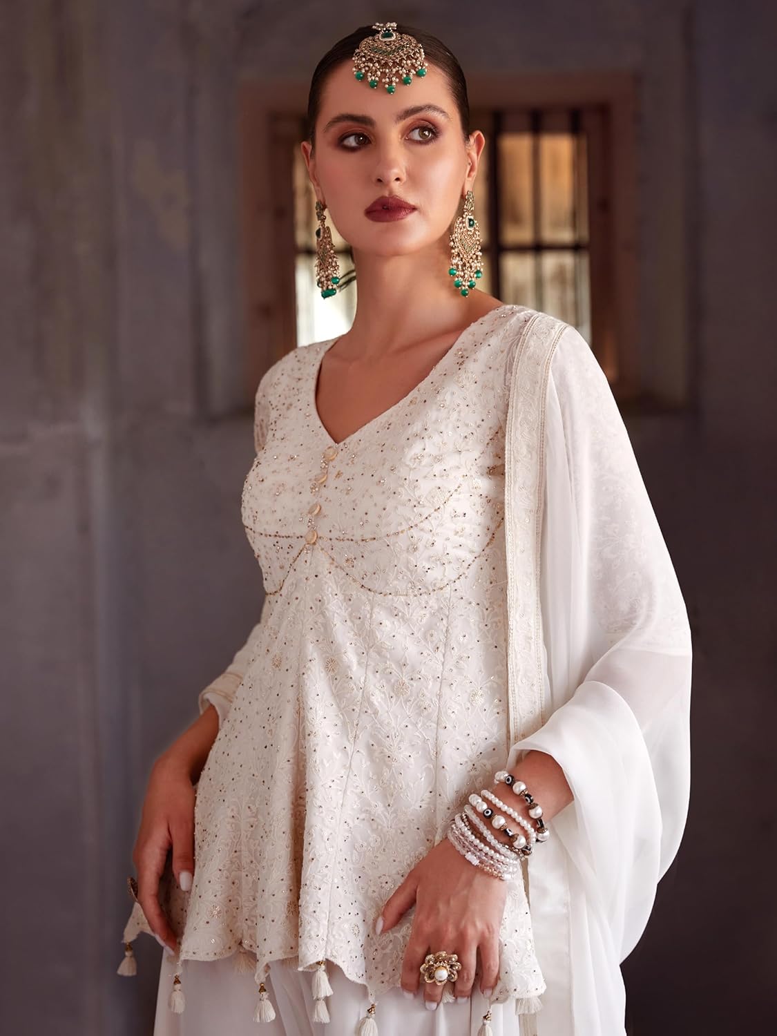 TRENDMALLS Women's Georgette Embroidery Sequence Work Salwar Suit Set Kurta Palazzo with Dupatta For Women