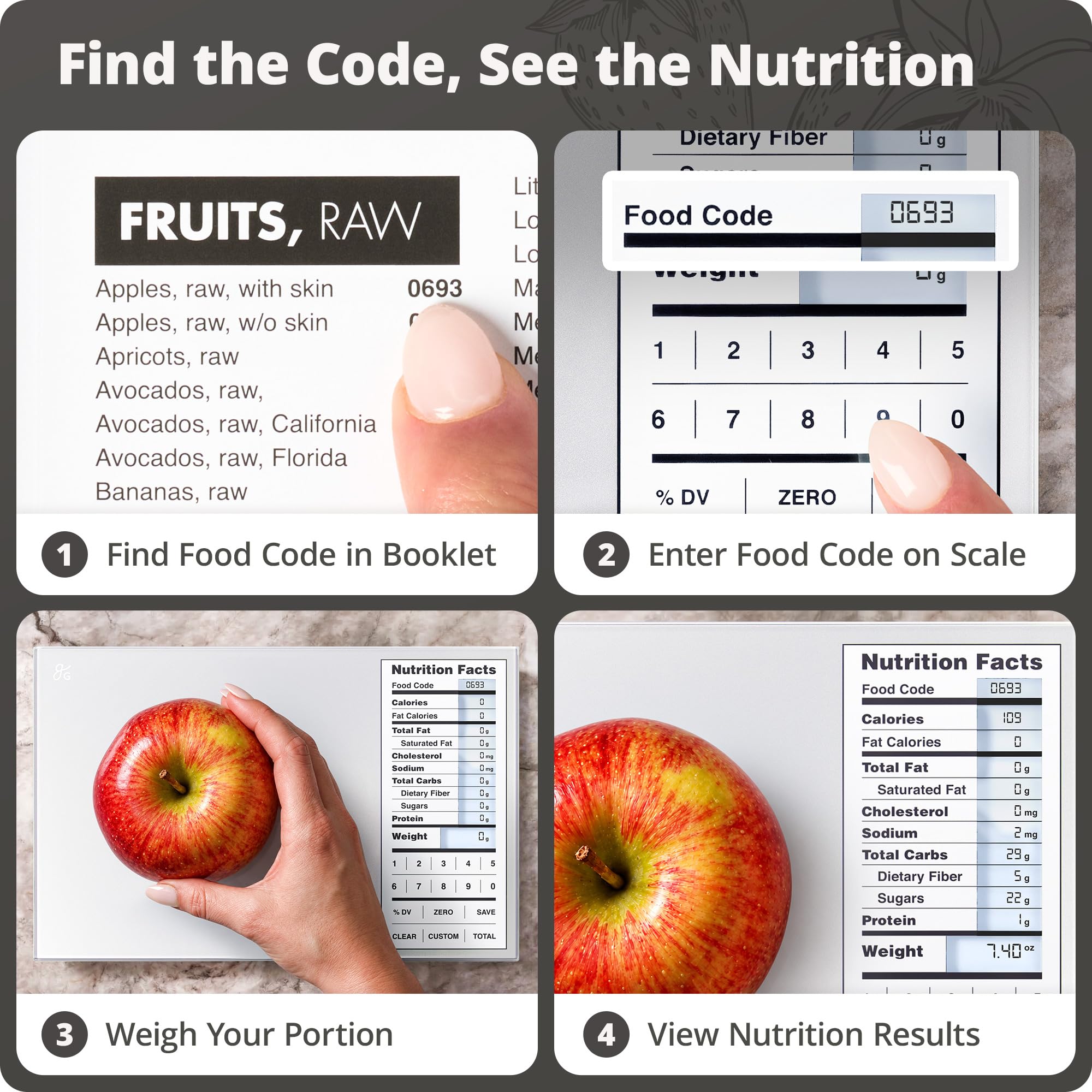 Greater Goods Food Scale with Nutrition Calculator, 2,000 Codes (Silver) — Amazon image 2