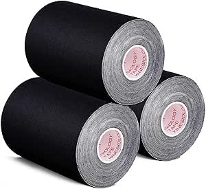 Gsbomzap 3 Pack Kinesiology Tape, Water Resistant Muscle Support Adhesive Sport Tape for Pain Relief, Latex Free Cotton Elastic Athletic Tape for Joints, Knee, Ankle, Shoulder, Wrist - Black 4in 5.5yd