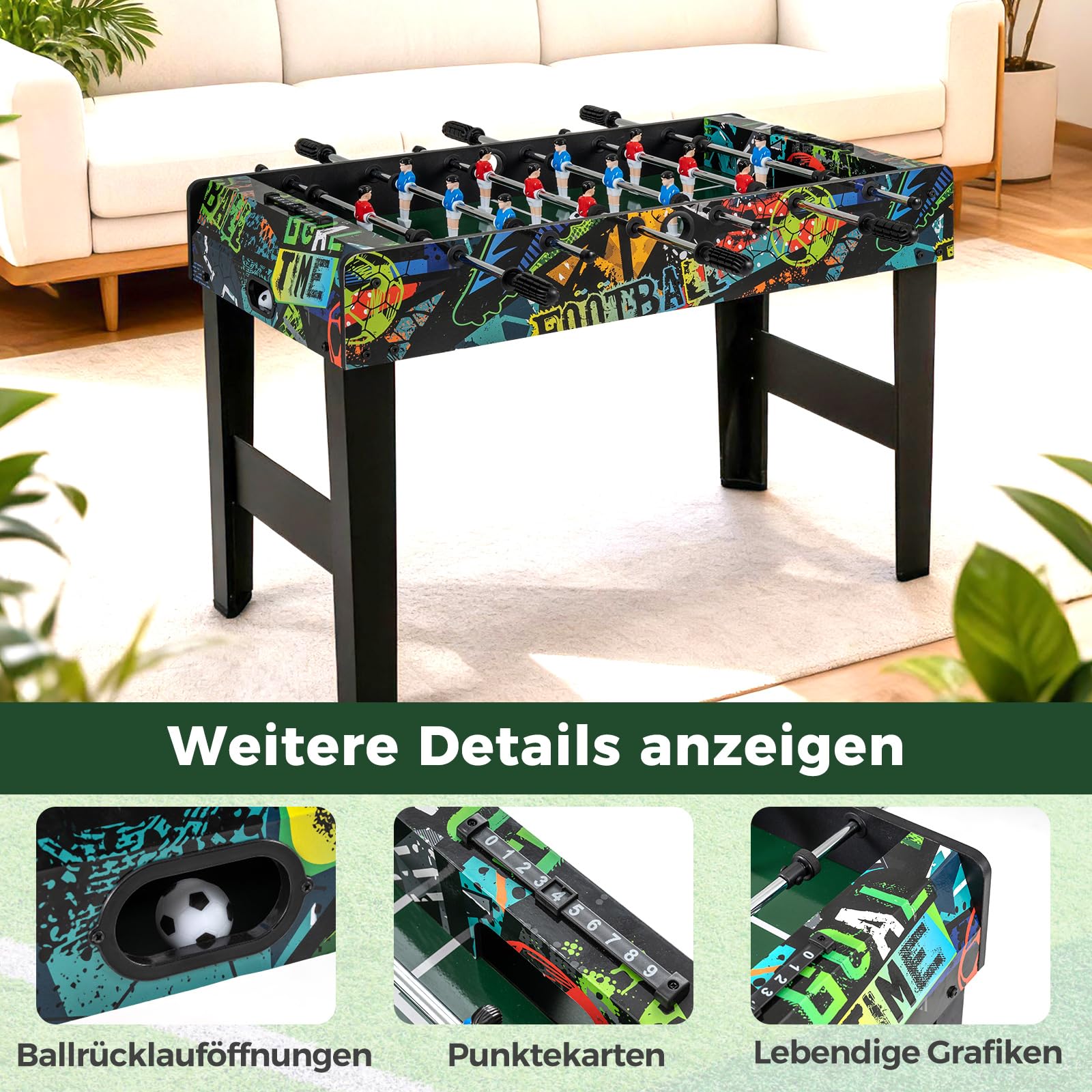 COSTWAY 2 in 1 Tischkicker mit abnehmbarer Tischplatte, Kickertisch mit 2 Bällen, 14 Spieler & Anzeigetafel, Tischfussball für Kinder & Erwachsene, Tischfußball für Zuhause, Büro & Bar, 86 x 51 x 69cm