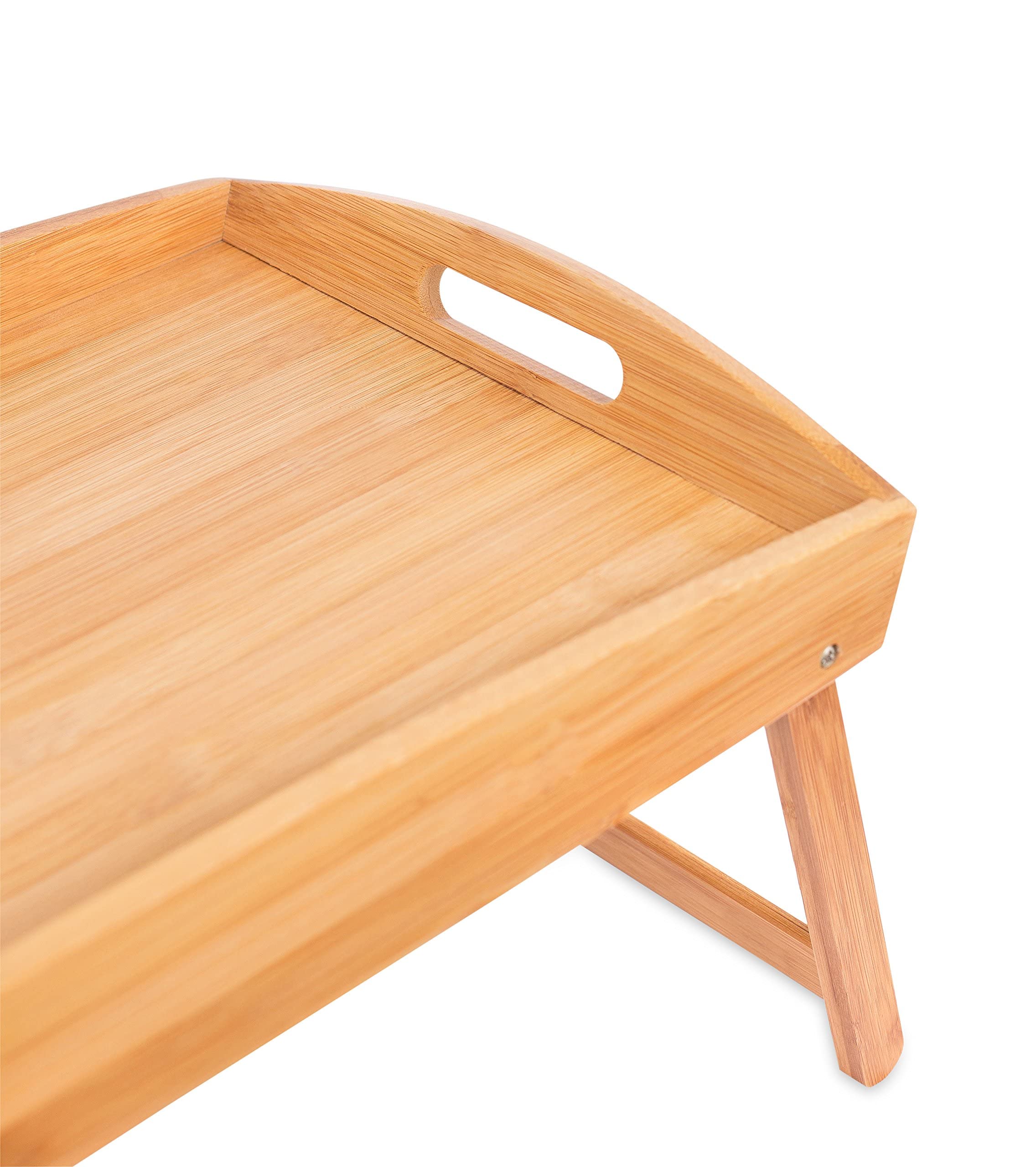 Bandeja de Desayuno, Lados curvos de Madera Bandeja de Desayuno con Patas Plegables Bandeja de Escritorio para computadora portátil Bandeja de bocadillos para Escritorio (Natural)