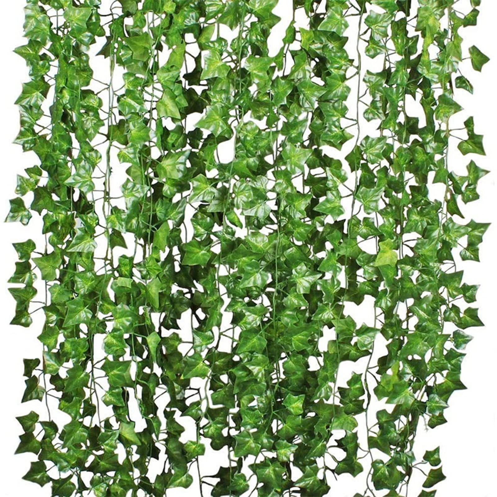 Haoying Green 12 Pieces 7.2 Foot Artificial Ivy Vines | Artificial Ivy Garland Garlands | Fake Plants Hanging Wine Plant For Wedding, Party, Garden, Wall Decoration, Artificial
