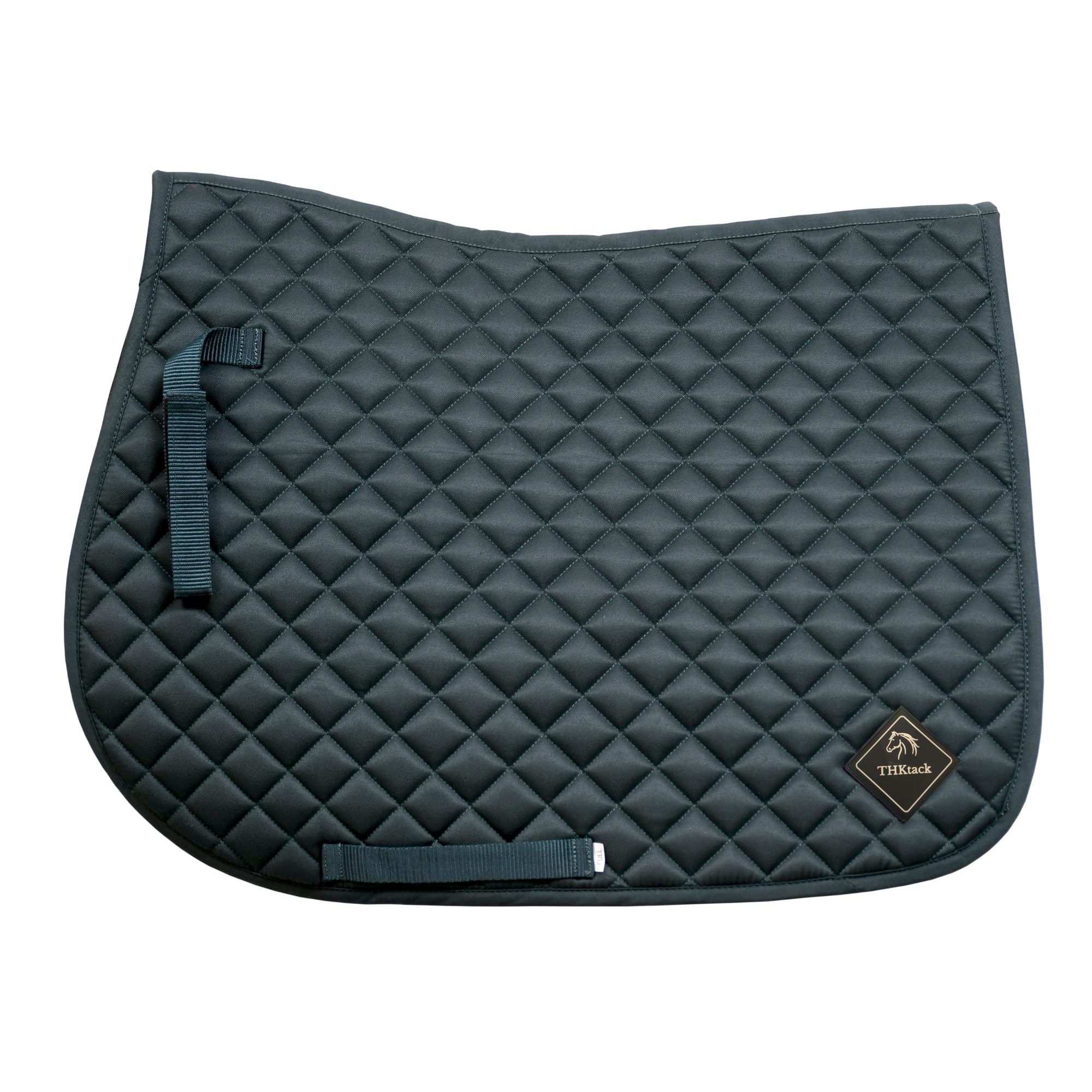 THKtack All Purpose English Saddle Pad Full Size | Diamond Quilted Horse Saddle Cloth | Fits 16-18 Inch Saddles | Equestrian Accesories | Horse Riding Equipments (Dark Green)
