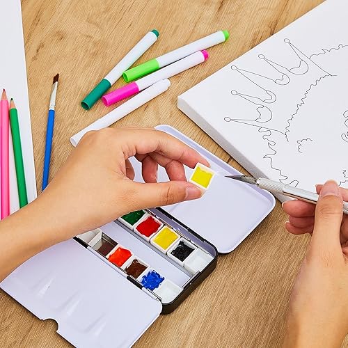 Miniatura 5 de Cholemy Juego de 6 bandejas de acuarela vacías para acuarela, bandeja de acuarela, juego de sartenes para acuarela para viajes de bricolaje, pintura