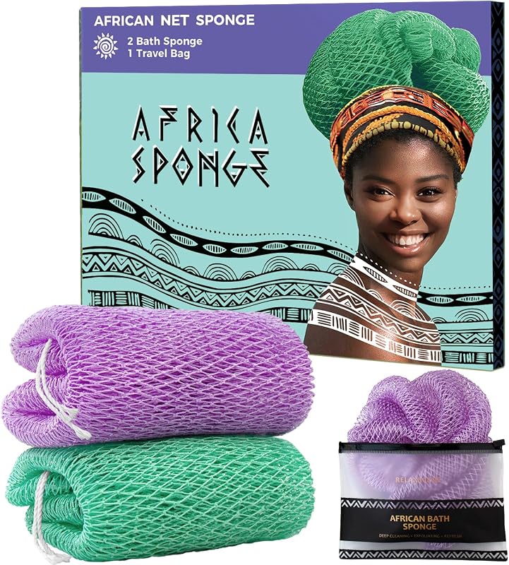 Esponja de banho tipo rede africana RelaxScene Seawave & Lilac, 2 unidades
