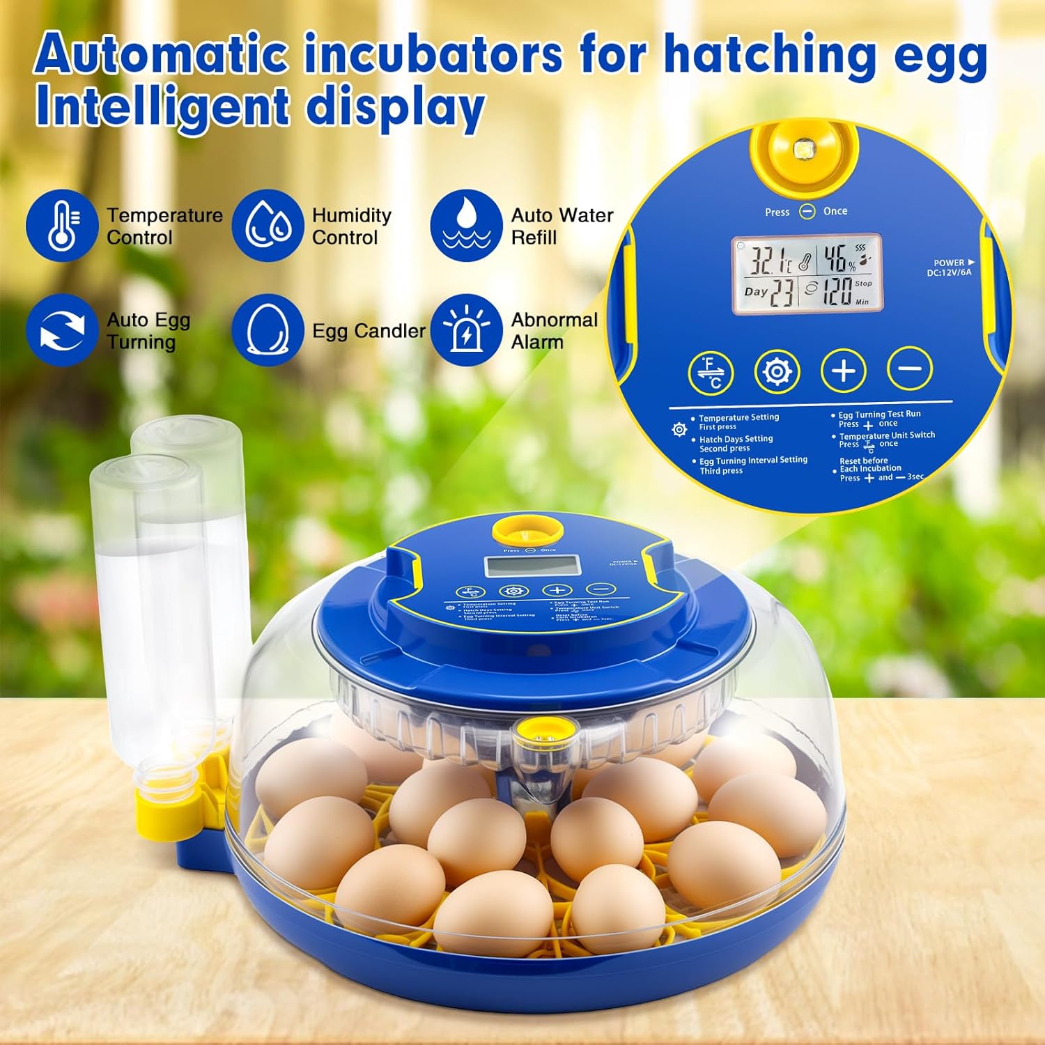 18 Egg Incubator Automatic Egg Turner Temperature & Humidity Control, Incubators for Hatching Eggs, Chicken, Ducks, Goose, Pigeon, Quail, Parrot Incubator Farm,Lab,Science Classroom,Home (Blue-18 Egg)
