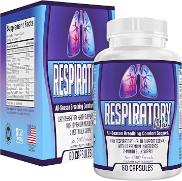 Respiratory-Max 2-Month Lung & Respiratory Support Supplements | 10-in-1 Formula | Respiratory Health Supplement Complex | 60-Day Bulk Supply | 60 Capsules