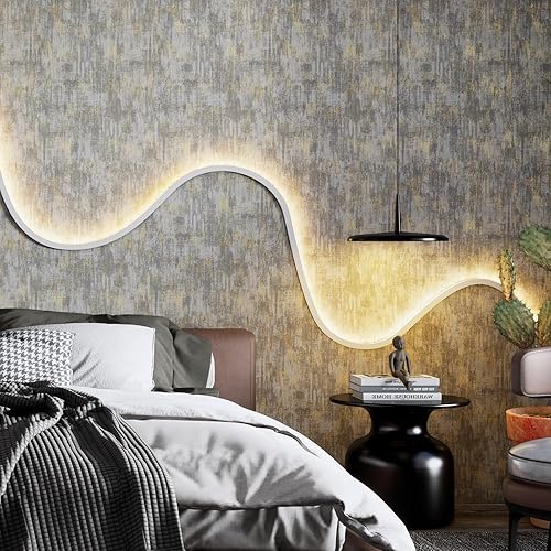 Miniatura 14 de JiffDiff Papel tapiz metálico vintage autoadhesivo para despegar y pegar, papel tapiz de hormigón metálico industrial moderno (17.3" x 120" Azul