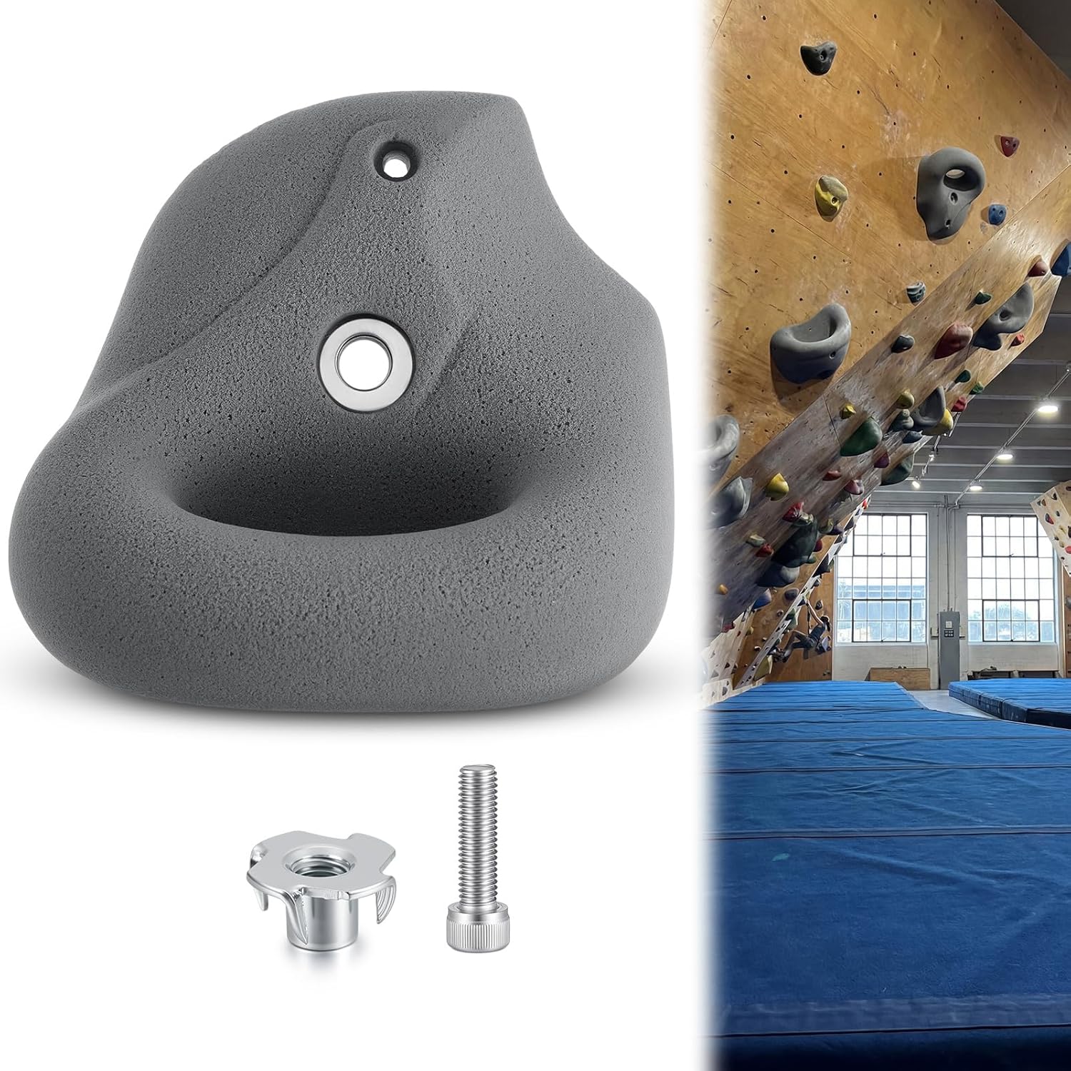 Lewtemi Large Rock Wall Climbing Holds Climbing Wall Grips with Screw-On Ring Jug and Mounting Hardware for Beginner Rock Climbers Indoor & Outdoor Training Grip(1 Pcs)