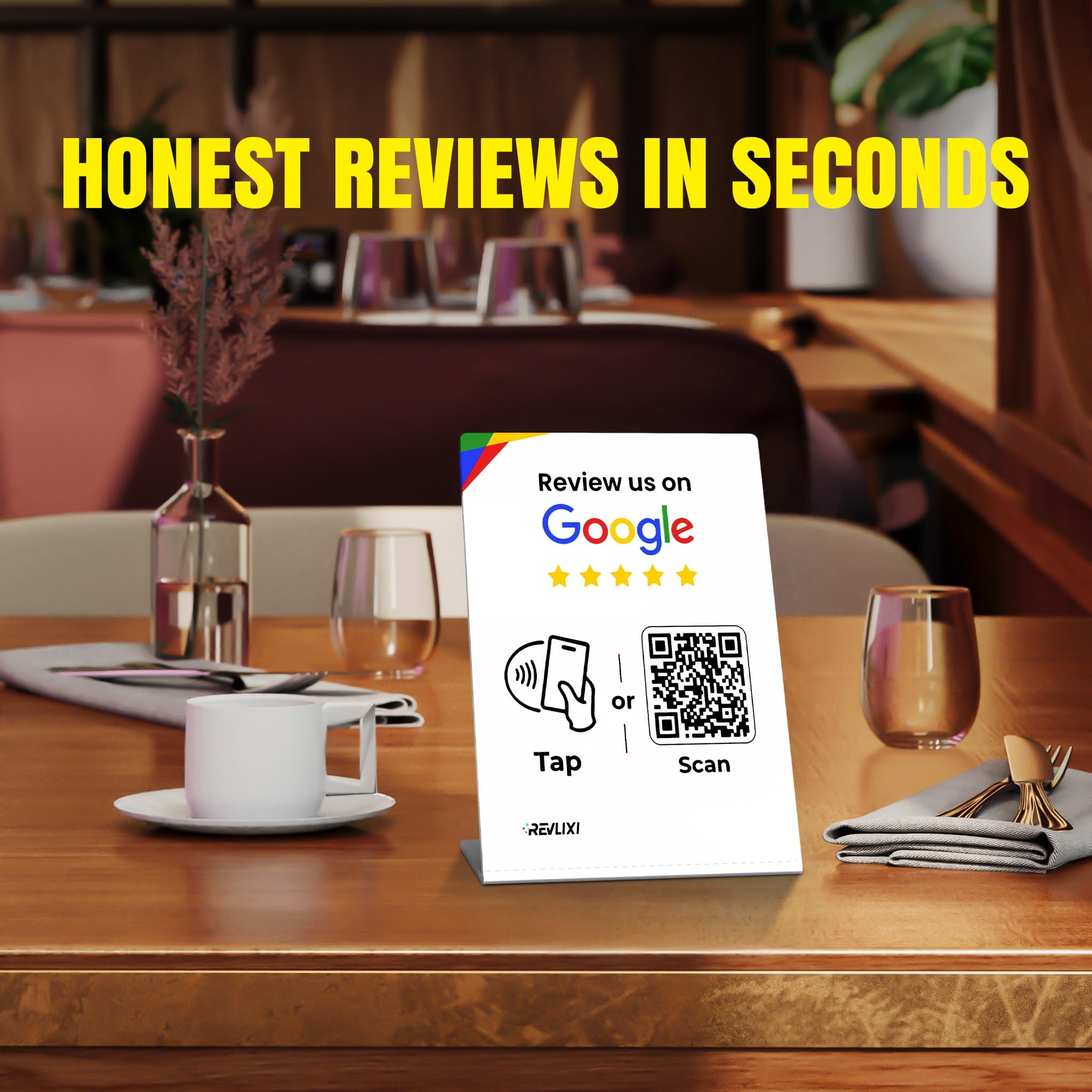 Google Review Stand (2 PCS) -Boost Google Reviews w/Reusable Google Review Tap Card Stand & QR Code Stand- No App No Subscription - Compatible with iPhone & Android - Grow with Google Reviews