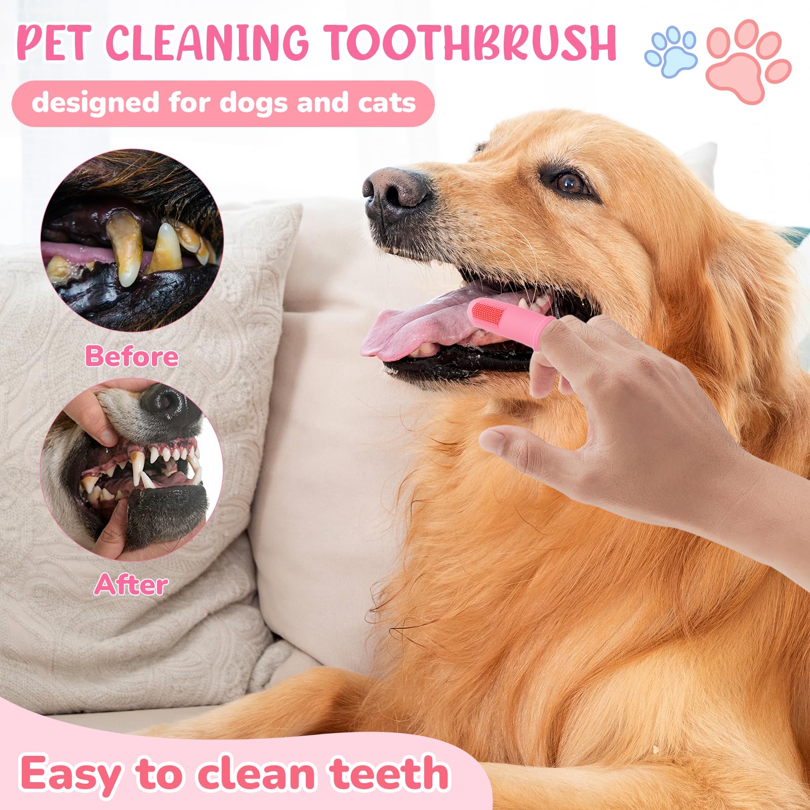 Kit de toilettage pour chien - 8 pièces avec brosse à démêler, gants de bain, serviettes et brosse à dents en silicone - Idéal pour chiens, chats, petits et grands animaux de compagnie (rose)