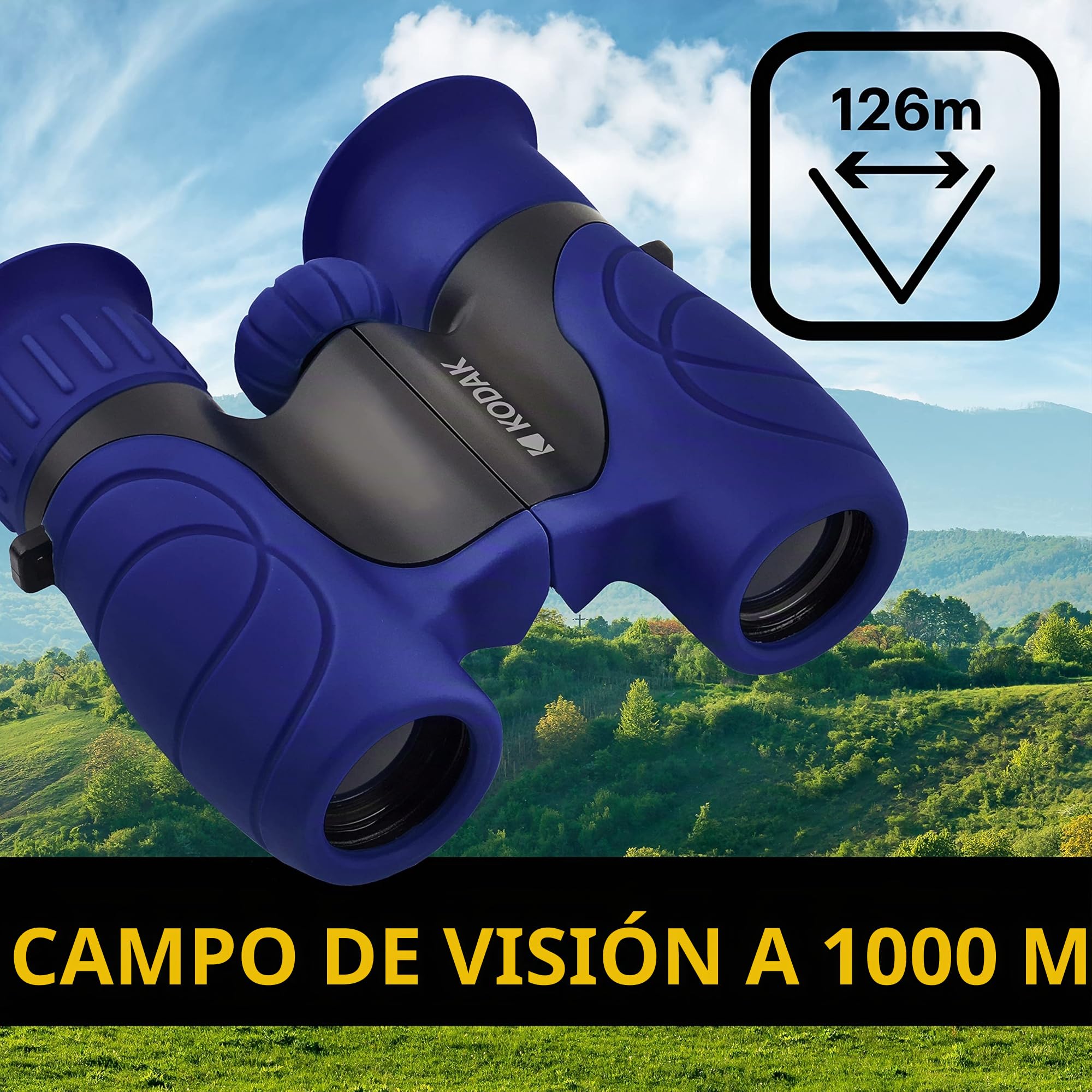 KODAK Jumelle Enfant BCS100 - Jumelle Binoculaire Compact pour Enfants, Gomme Souple, Ergonomique, Sangle et Housse de Transport Inclus, Grossissement 8X – Bleu
