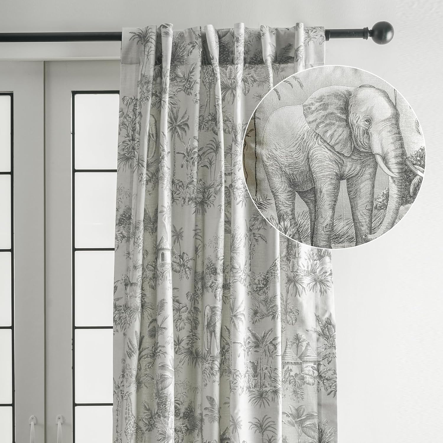 Maison d' Hermine Curtains for Living Room 100% Cotton 84 inch Length One Panel Light Filtering Toile Curtains for Bedroom Windows with Rod and Loop Pockets Drapes (Savana Jouy Green, 50" W x 84" L)