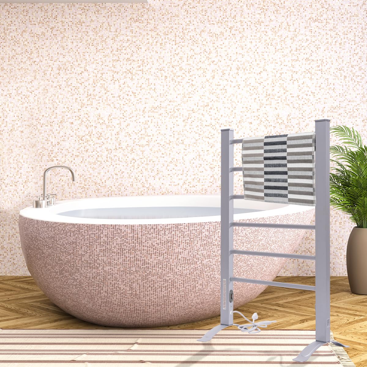 LIFEZEAL Scaldasalviette Elettrico Bagno, Termoarredo Elettrico Bagno, Termosifone Elettrico da Parete e da Terra, 45-50℃, 100W, Asciugatura Rapida, Scalda Salviette da Bagno Elettrico in Alluminio