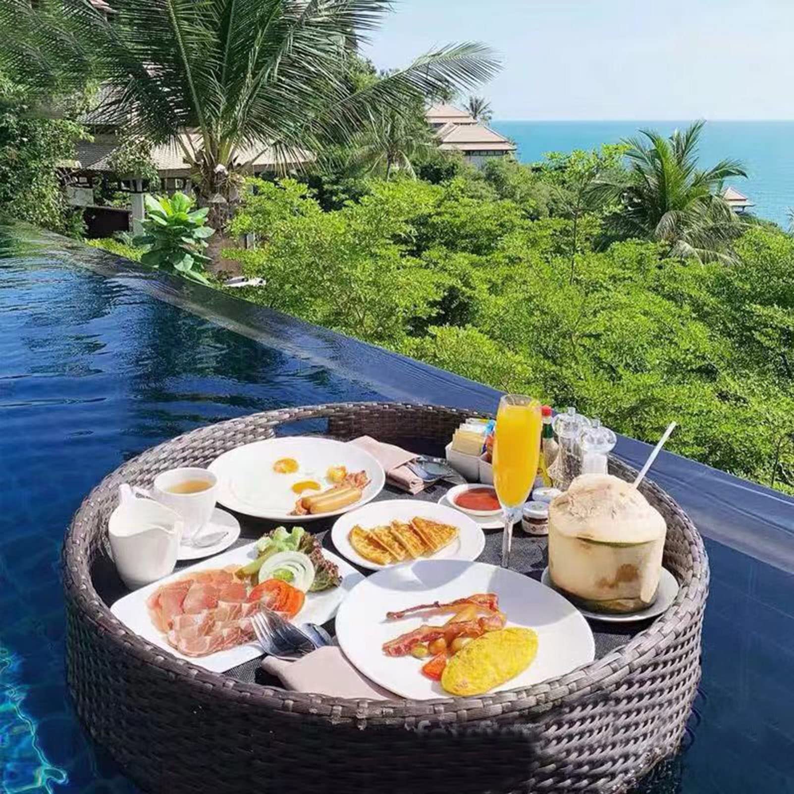 DFGHNBVC Floating Tray Floating Pool Tray Floating Serving Tray Round- Swimming Pool Floats,Brown-60Cm