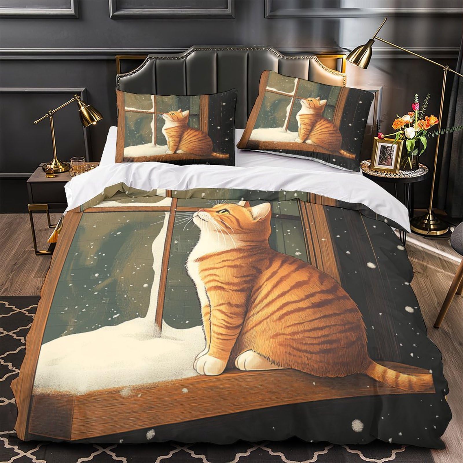 Parure de lit 260x220 chat avec housse de couette ultra douce garçon