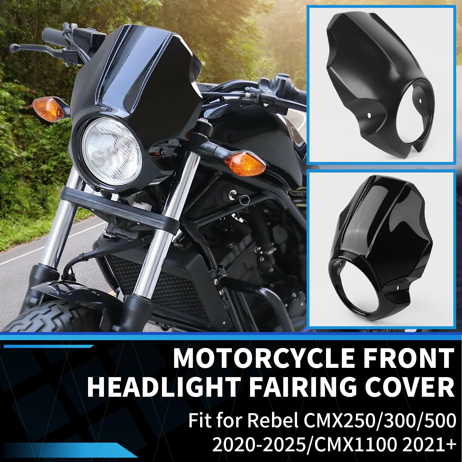 Motorrad-Scheinwerferverkleidung Frontverkleidung Gabelhalterung Scheinwerfermaske Kompatibel mit Honda Rebel CMX250/300/500 2020-2025 CMX1100 2021-2025 (Matt schwarz)
