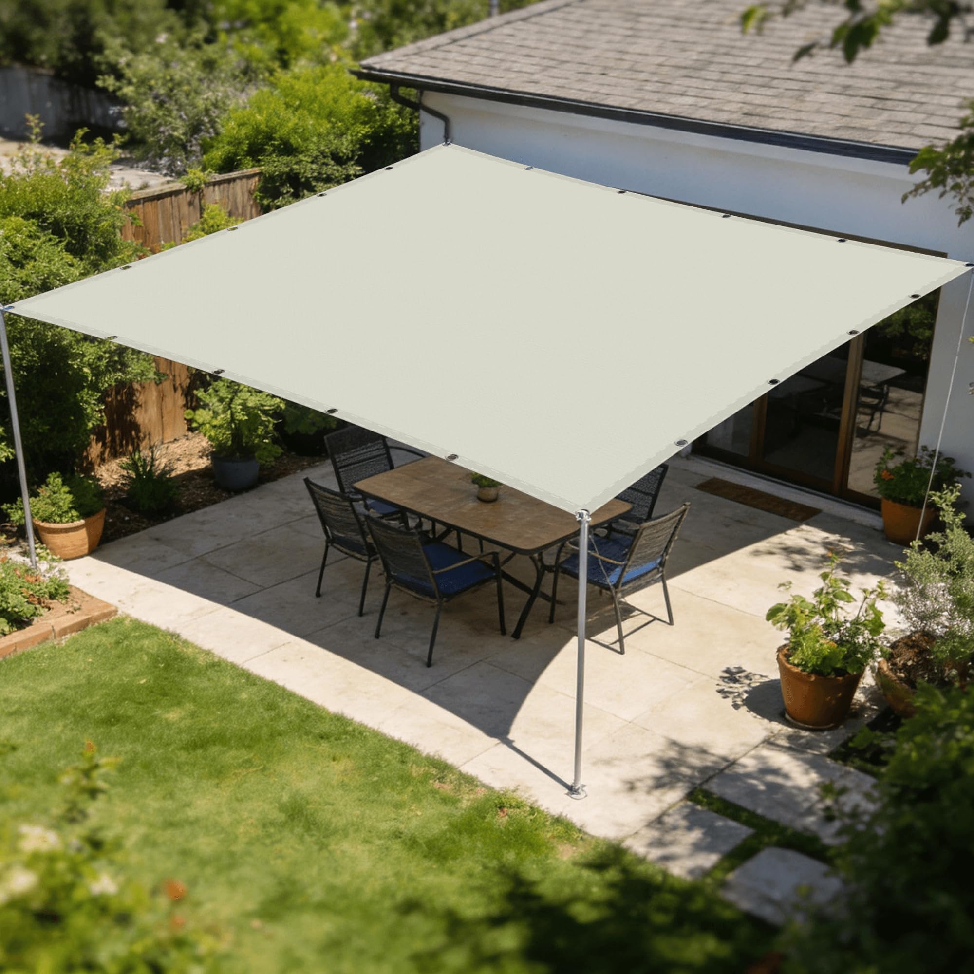 Voile d'ombrage 2x7m blanc cassé respirant pour grand balcon
