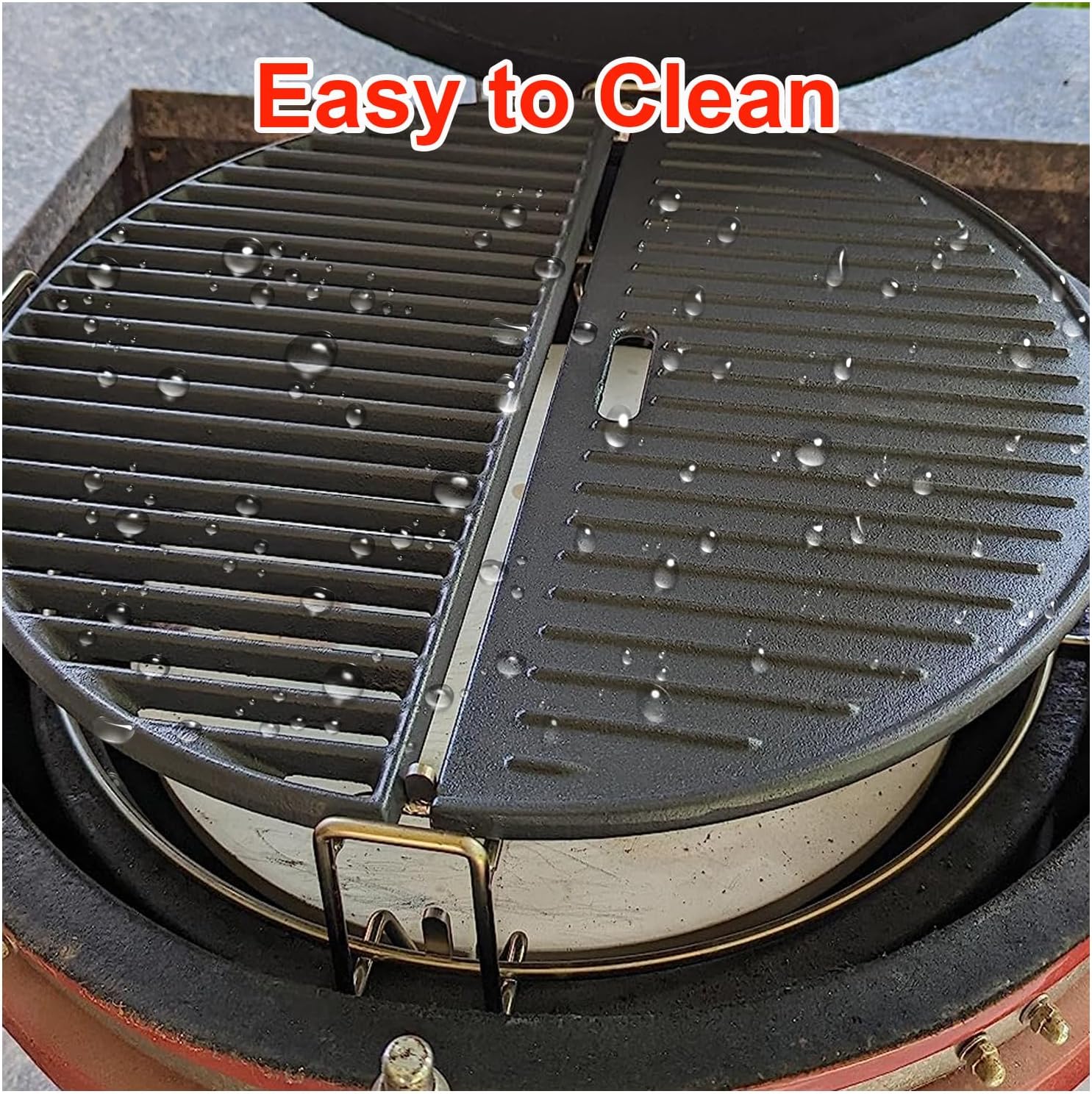 18" Half Moon Cooking Grate and Half Moon Reversible Griddle Replacement for Kamado Joe Classic III II I, Large Big Green Egg Kamado, Cast Iron Grid Grate for Weber Kettle 18" Charcoal Part