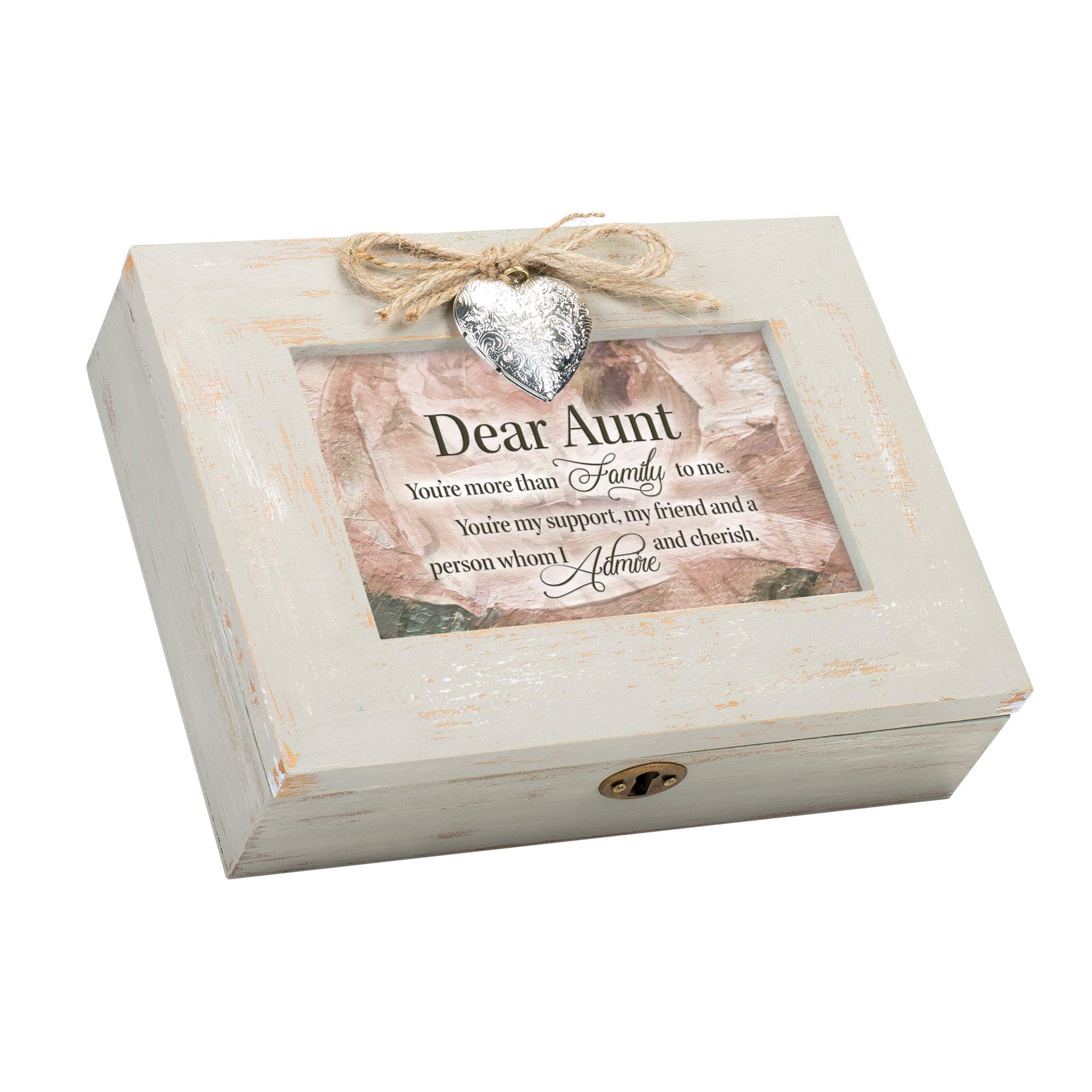 Caja de música de madera de color topo natural Cottage Garden con medallón artesanal elegante
