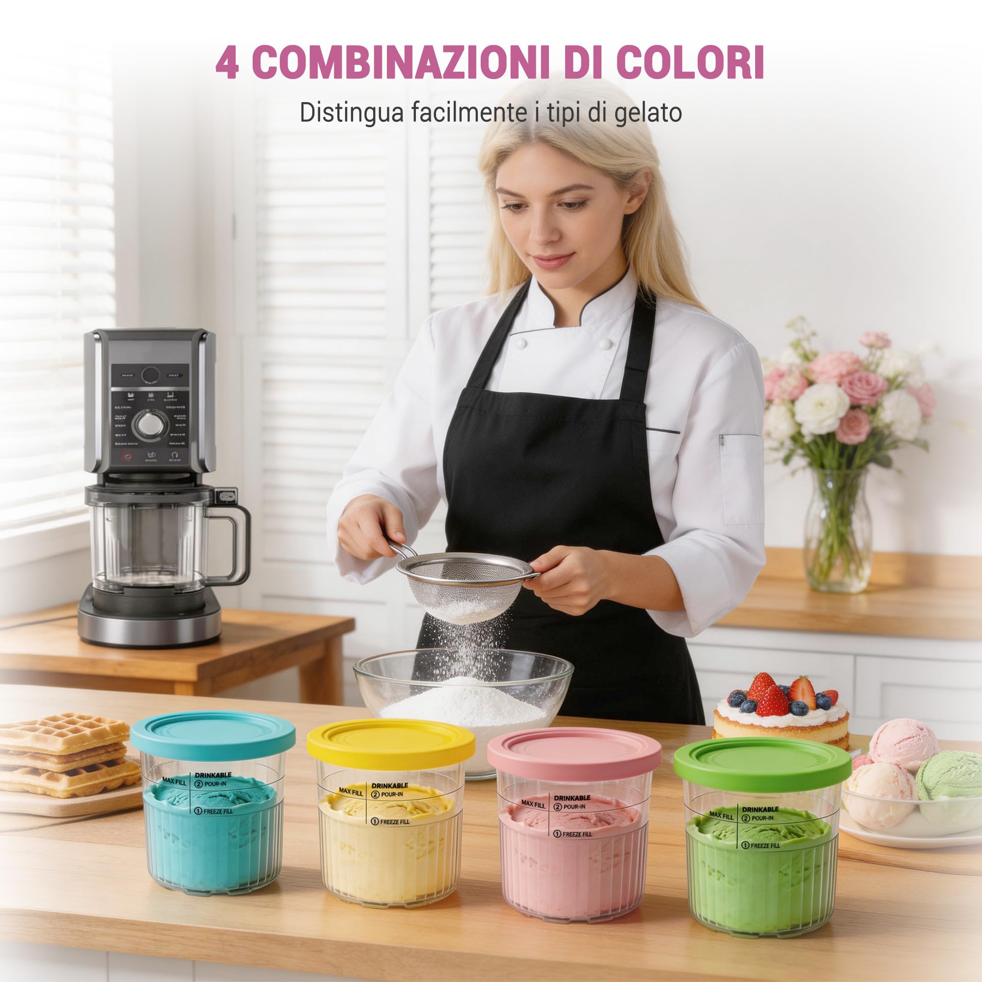 4 contenitori per Ninja Creami Deluxe Pints - Accessori per Ninja Creami NC501 serie NC500, senza BPA, compatibile con Ninja Creami Deluxe Pints e coperchi