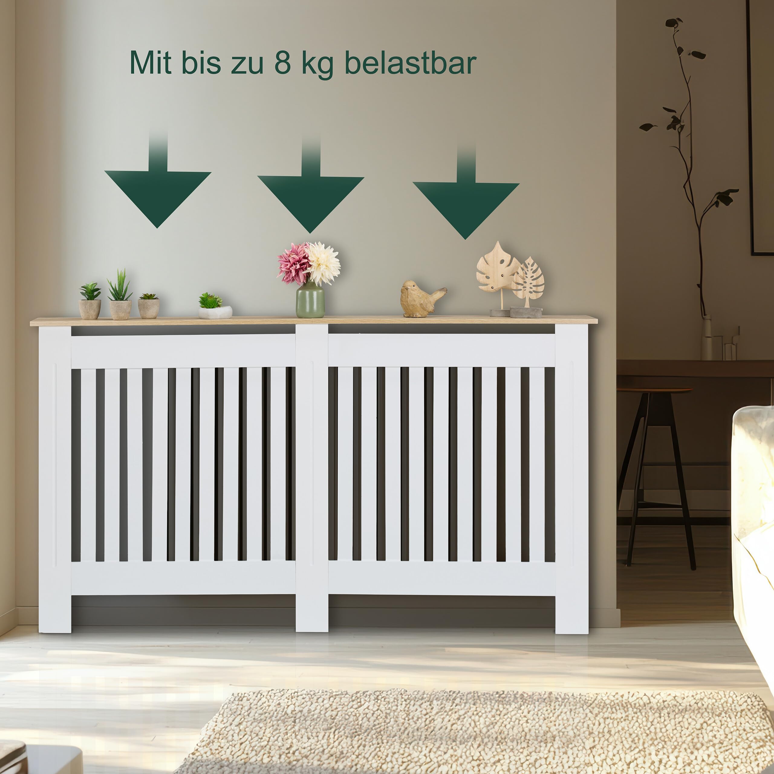 Relaxdays Heizkörperverkleidung, Lamellen, HBT 83x152x19 cm, für alte Heizkörper, Heizungsabdeckung mit Regal, MDF, weiß