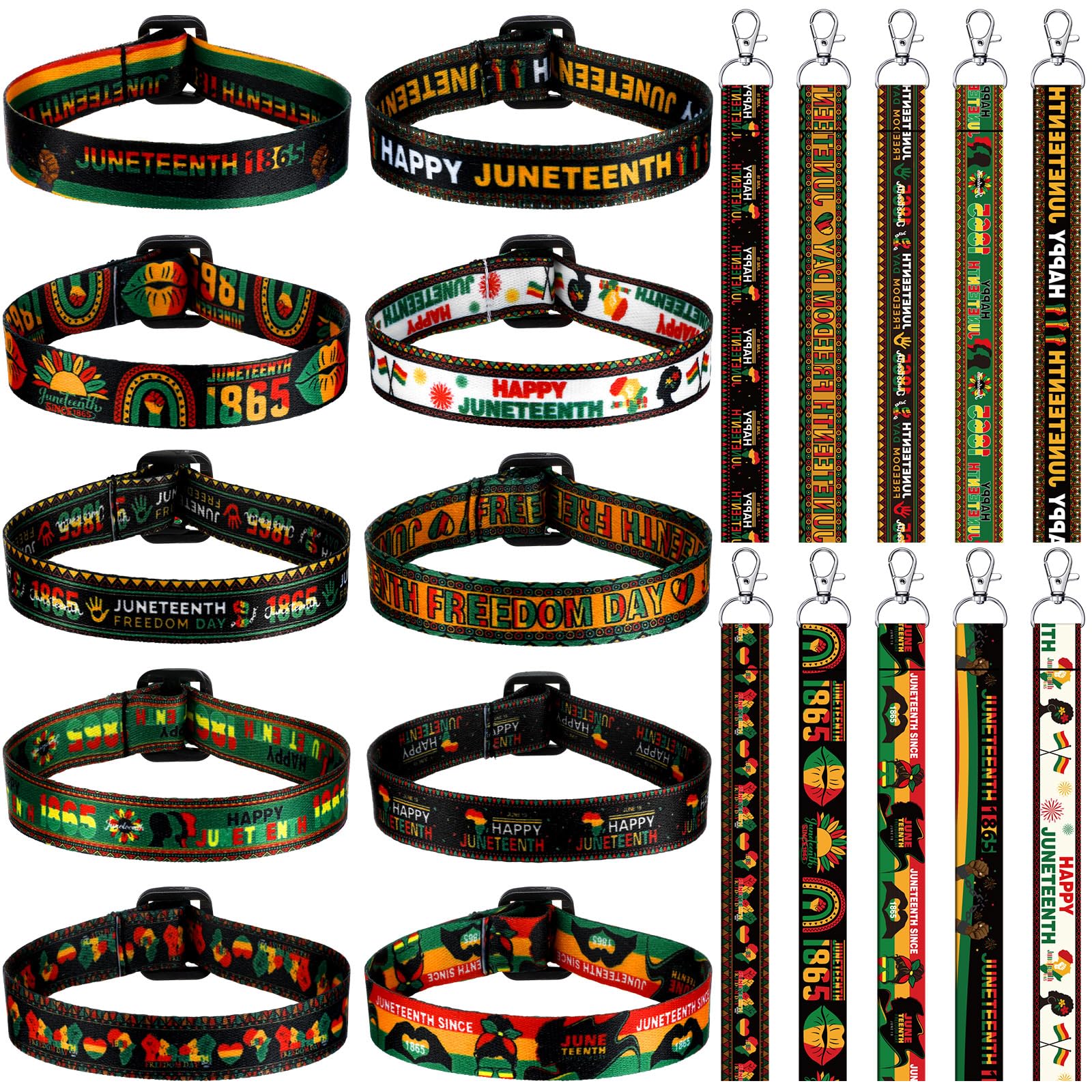 Ecally 100 Pcs Juneteenth Month Party Favors Wristbands Keychains and Adjustable Bracelets Gifts Bulk Wristbands Key Chain Gifts Heart Mouth Map