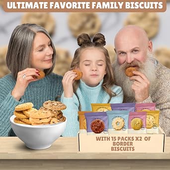 Mixed Biscuits Gift Set Hamper with Border Biscuits Contains 15 Packs of Two Biscuits (30 Single Biscuits) Luxury Individually Wrapped Biscuits Hamper. Biscuit Gift Box With 30 Biscuits