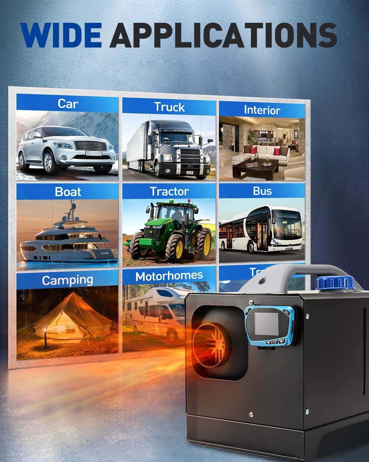 Ulepszona nagrzewnica 12 V 8 kW Diesel, wielofunkcyjna nagrzewnica powietrza Diesel z pilotem zdalnego sterowania/przełącznikiem ekranu LCD/tłumikiem, cicha nagrzewnica parkingowa do samochodów cię