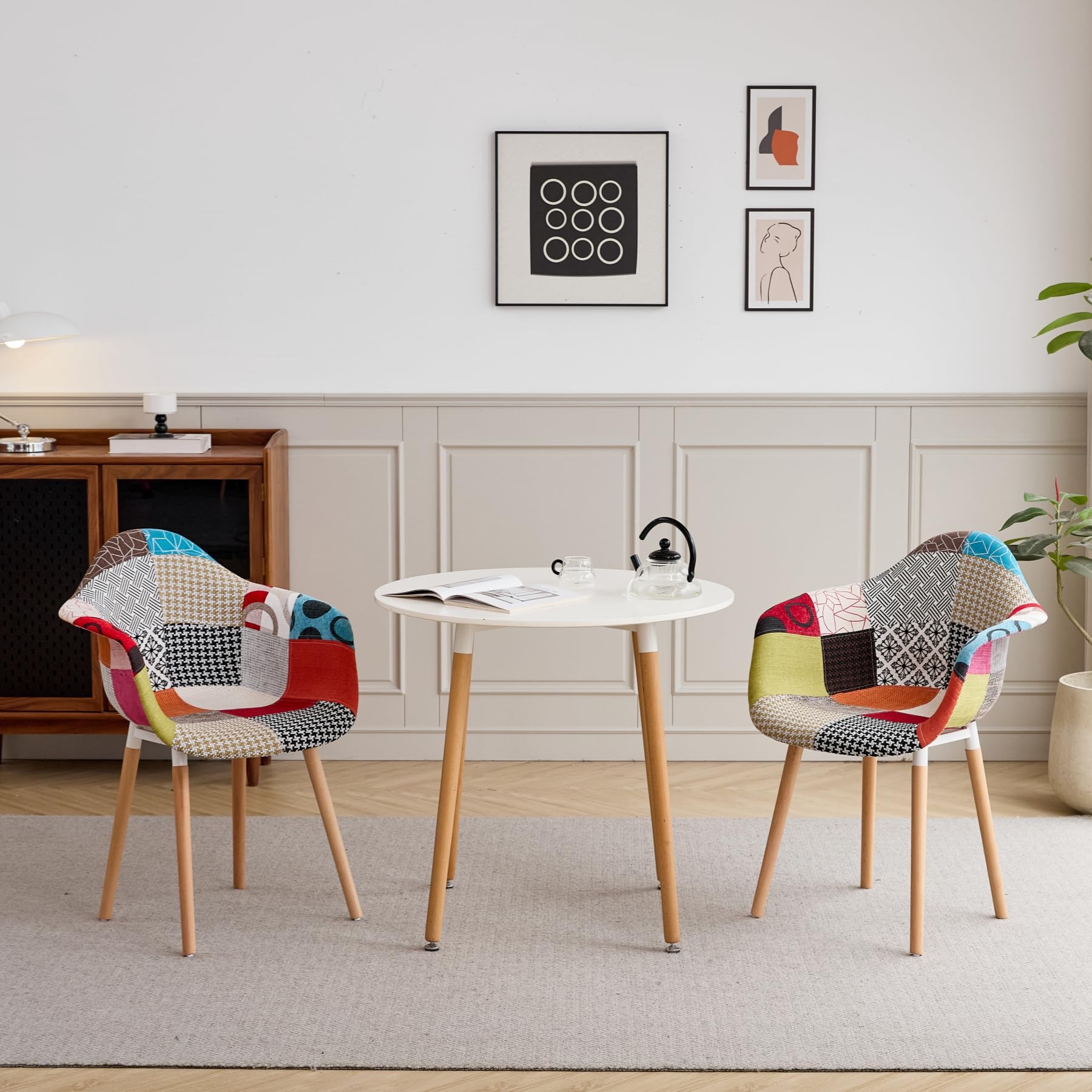 GrandCA HOME Set di 2 Sedie da Pranzo Moderne con Braccioli, Gambe in Faggio, Sedie da Cucina Patchwork Nordiche per Cucina, Soggiorno, Sala da Pranzo, Camera da Letto (Rosso)