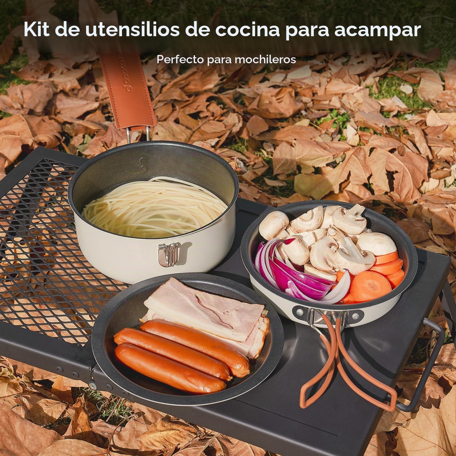Odoland Juego de 10 Utensilios de Cocina para Camping, antiadherentes, Ligeros, con Platos, Cuencos, Tenedores, Cuchillos y cucharas, mochileros, Camping, Senderismo y Picnic, Color