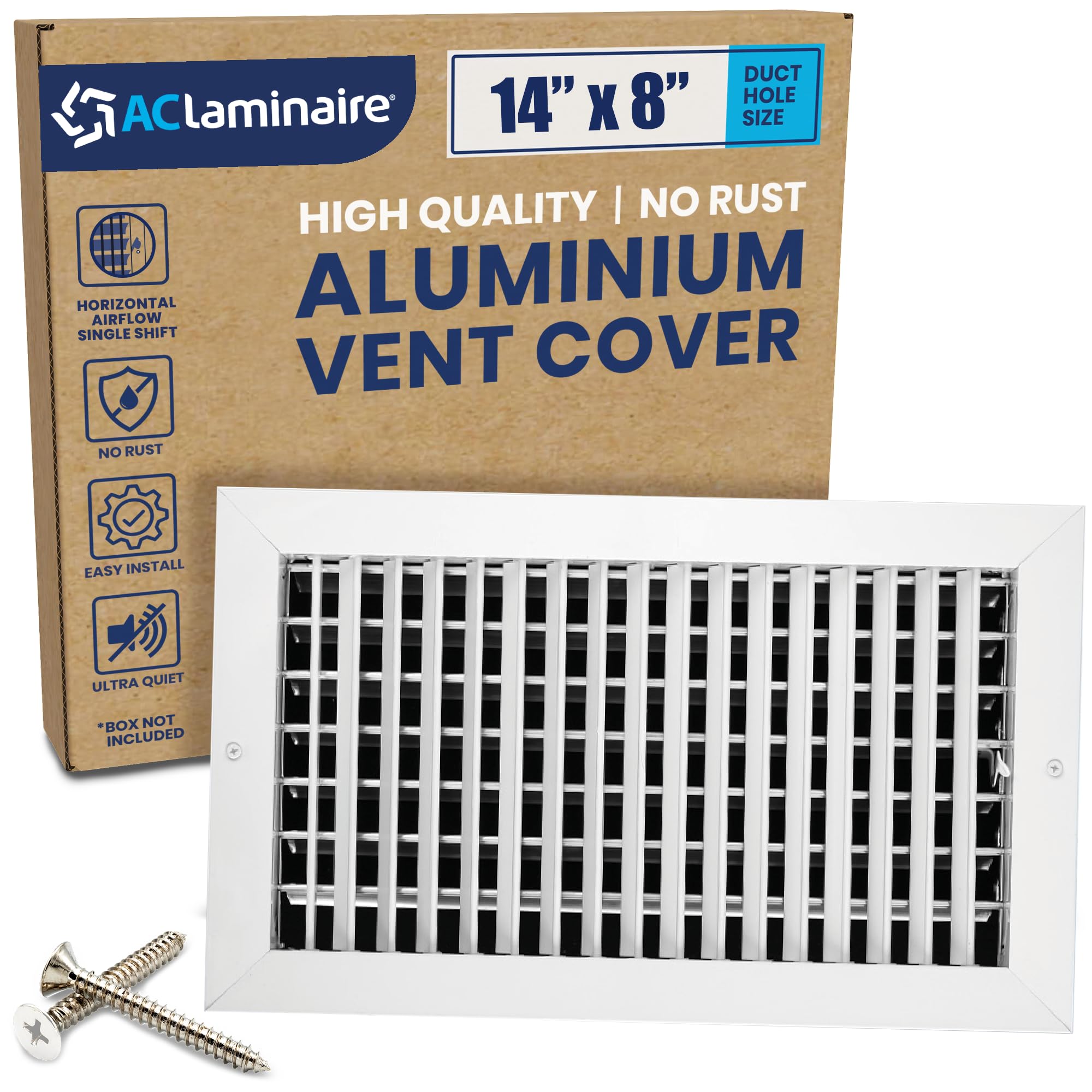 High Airflow 14x8" White Vent Cover: Aluminum, Adjustable, Multi-Shutter Blade Damper. Fits 14x8" Duct Hole for HVAC Sidewall/Ceiling Grille.