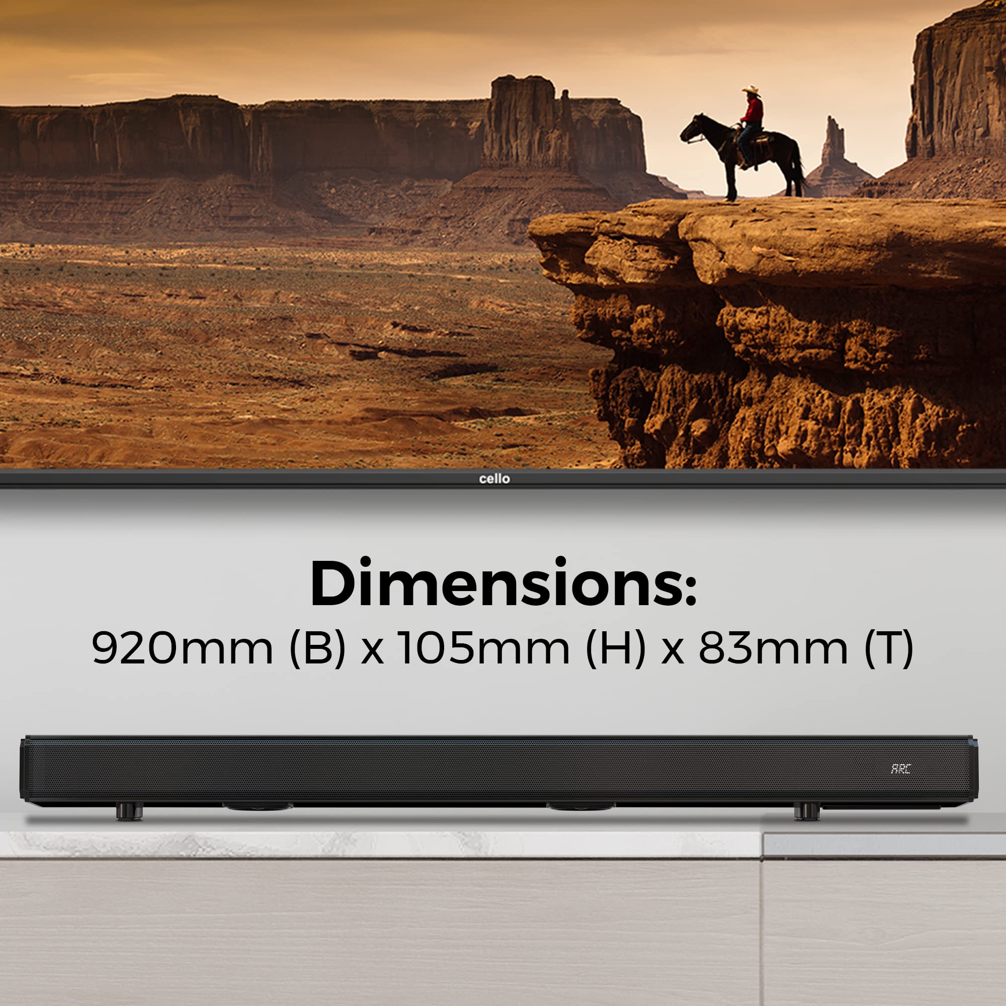 Cello YWS23-DE Barre de Son TV 2x15W + 50W =80W Enceinte 2.1 Canaux Bluetooth AC/DC HDMI USB Optique