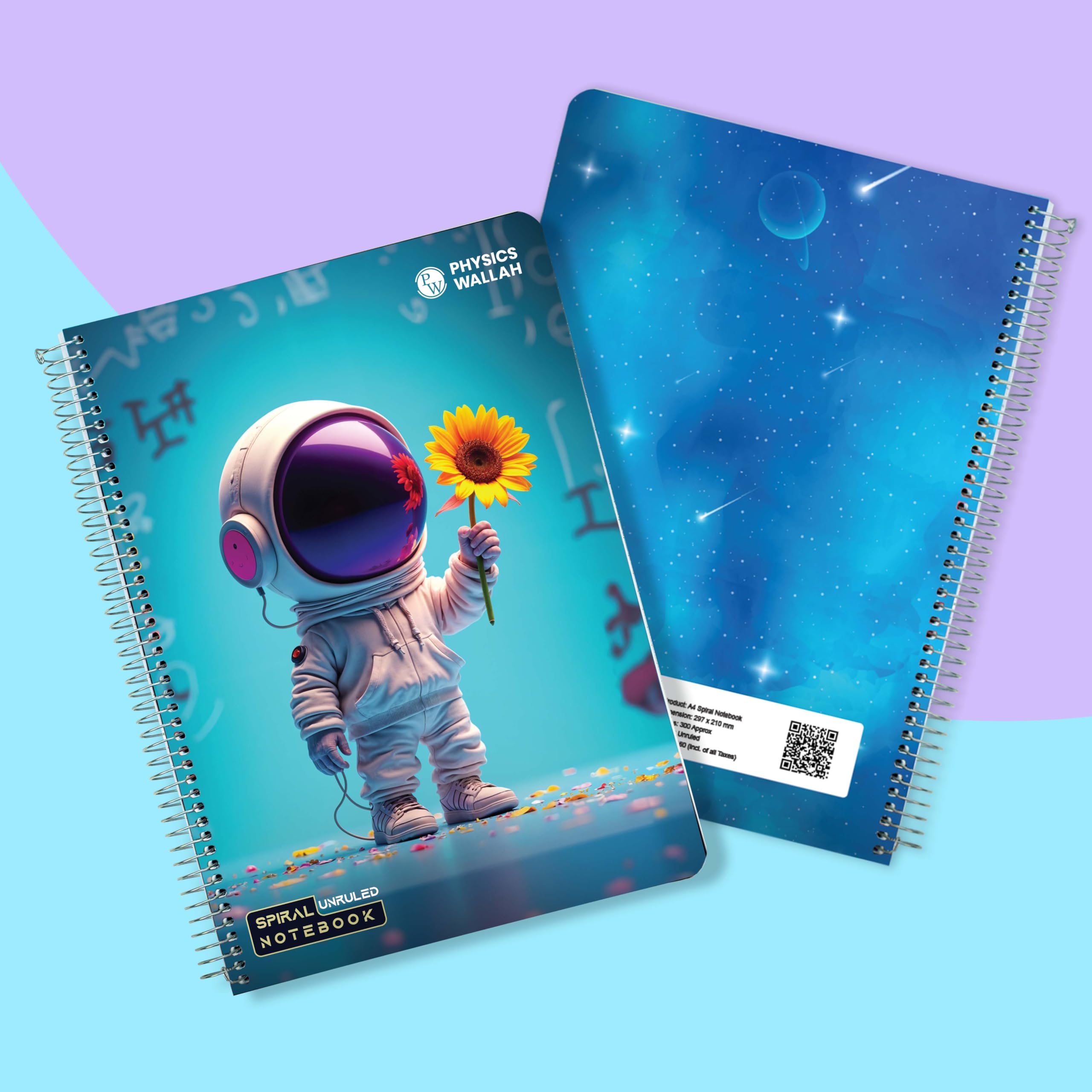 PW Physics Wallah notatnik A4, 300 stron, oprawa spiralna, zestaw 3 kombi, zeszyty dla studentów i biura, spiralny rejestr do pisania i robienia notatek, 3 szt., zestaw 3 szt