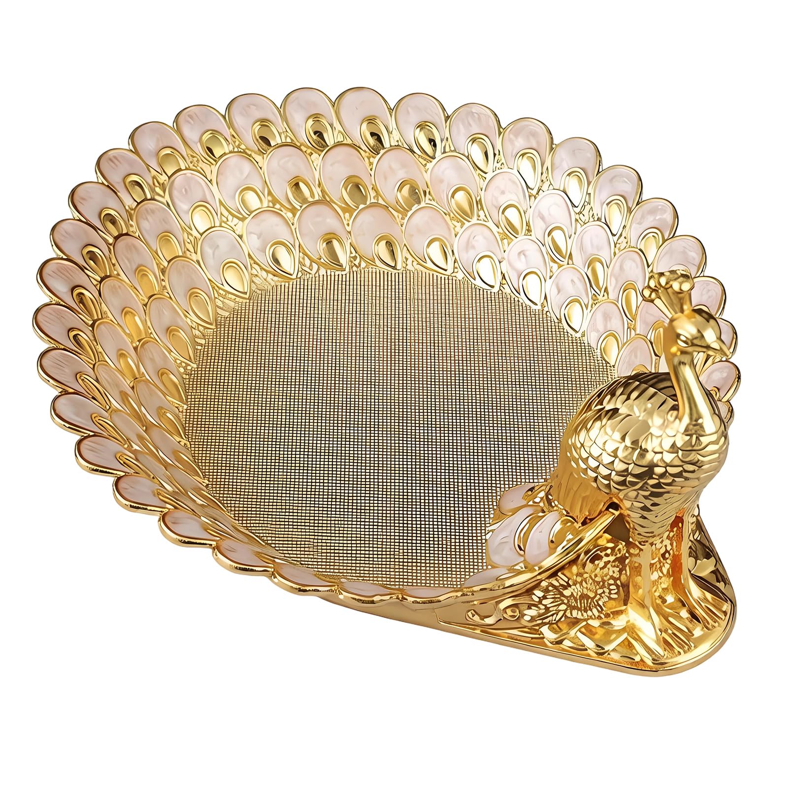 alloneslife Decorative Zincs Alloys Peacocks Snacks Plate Fruits Serving Tray for Candy Fruits and Nut Home Decoration Peacocks Dishes